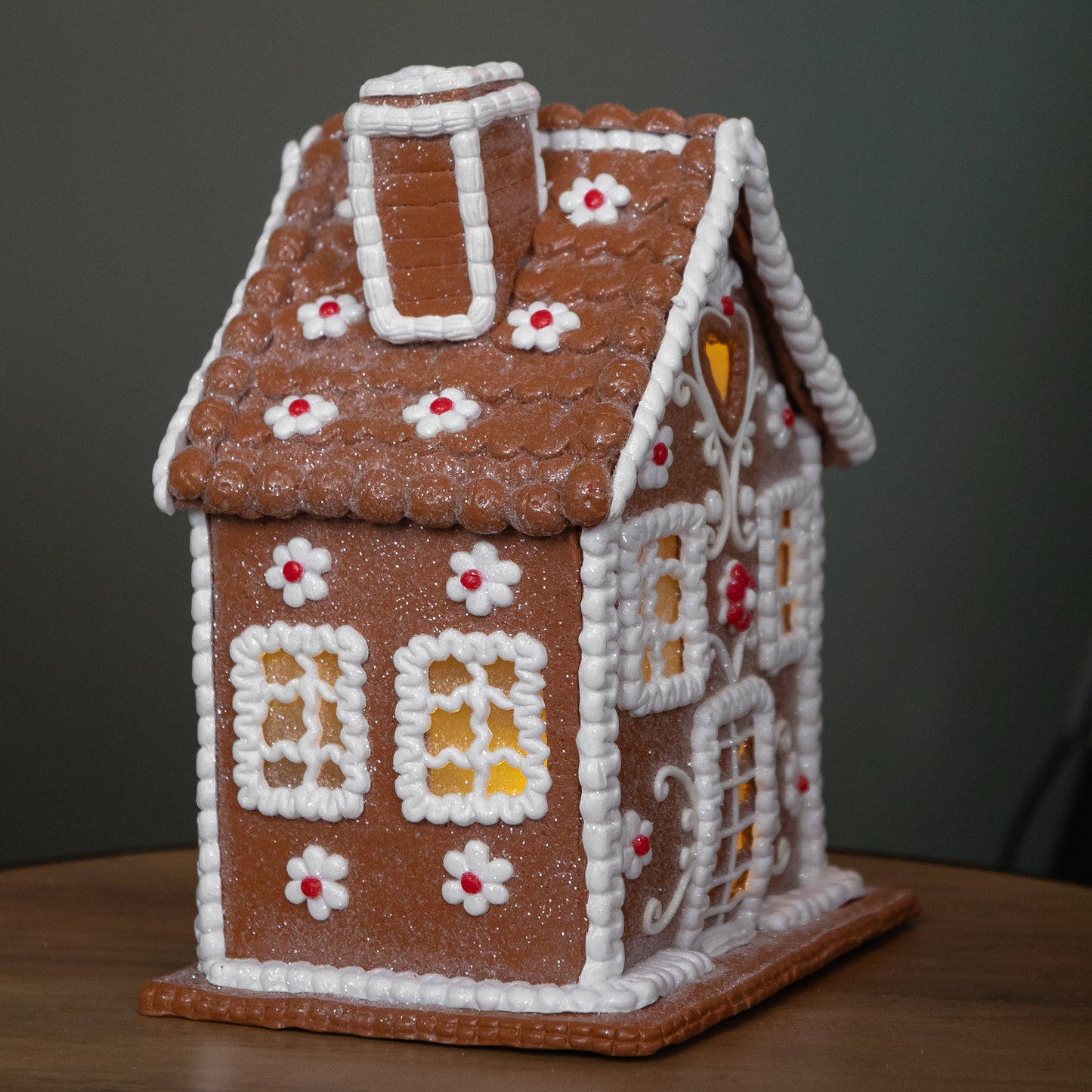 24cm Battery Operated LED Edelweiss Chalet Christmas Gingerbread House Decoration