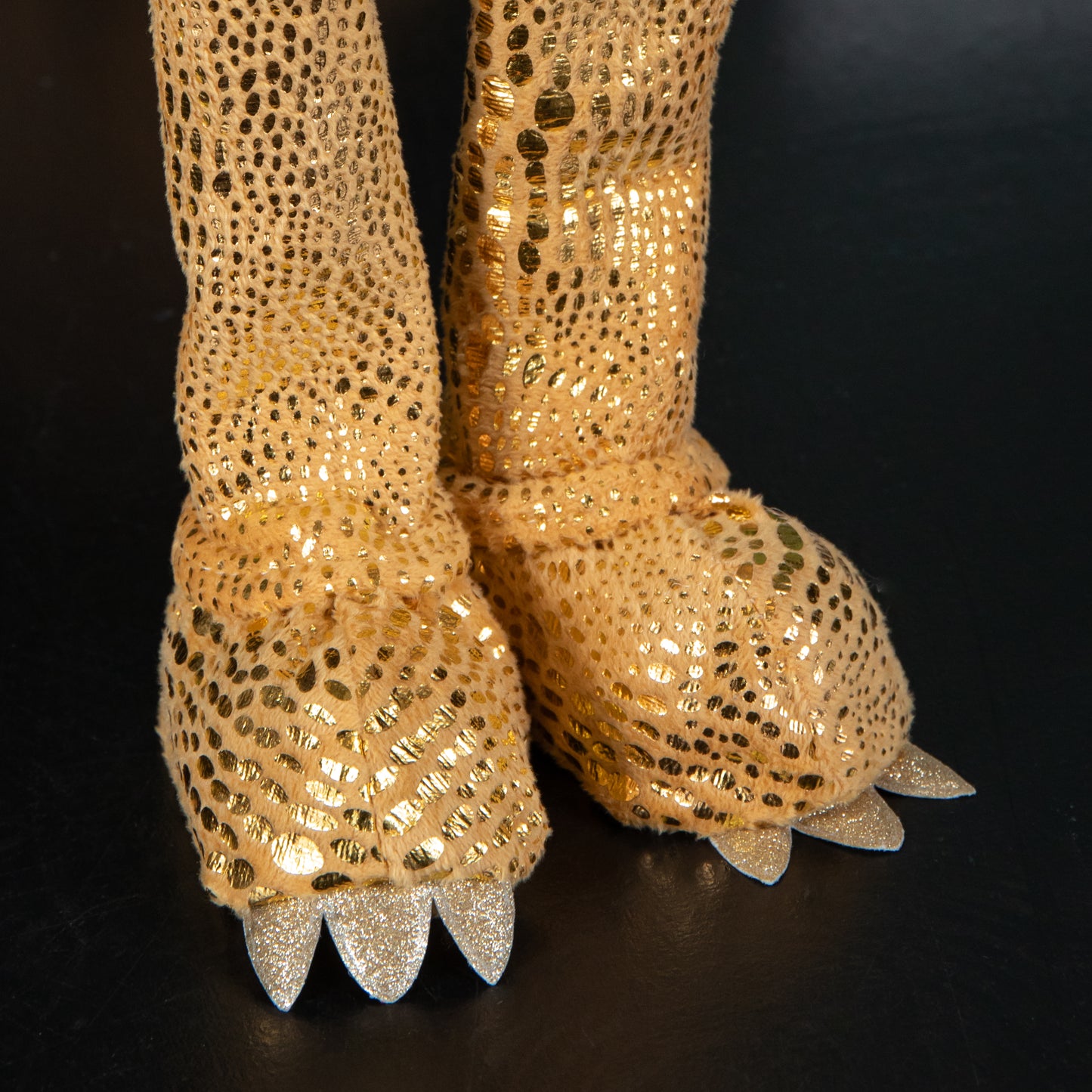 60cm Gold Plush Tyrone-Rex Dino Standing Christmas Decoration with Santa Hat