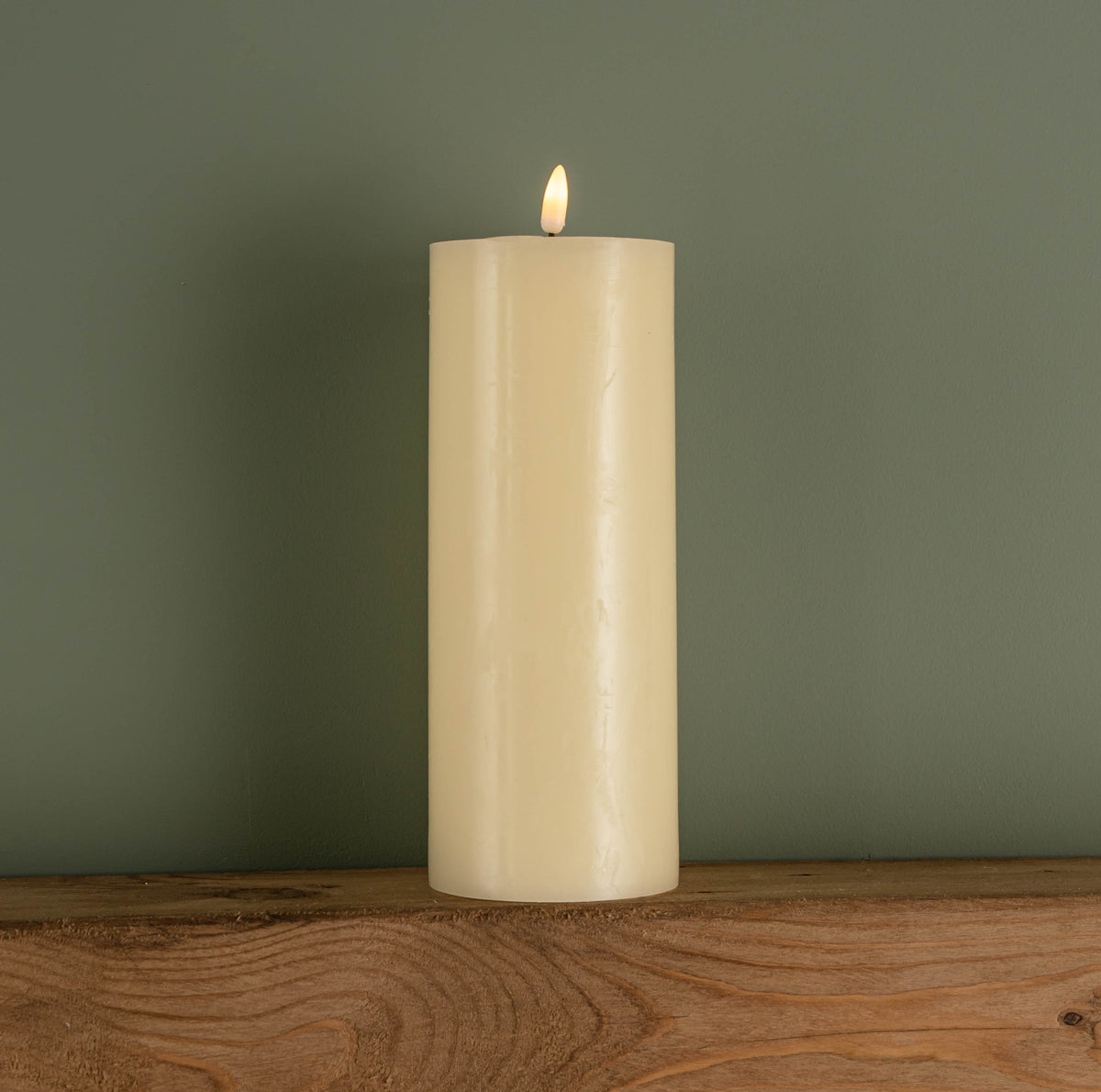9cm x 23cm Cream Wax Melted Pool Effect Candle with Timer Function and Warm White LED