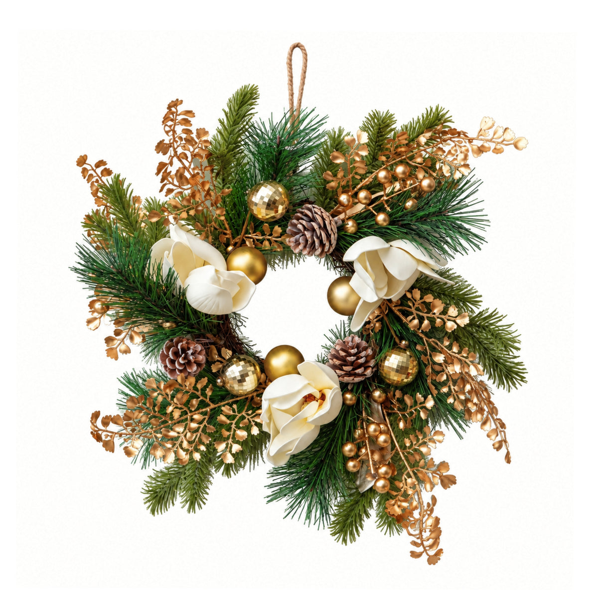 40cm Champagne Magnolia Decorated Christmas Wreath