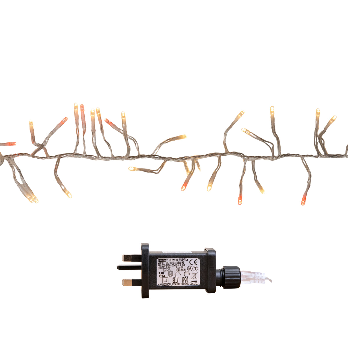 9.3m 720 LED ClusterBrights Christmas String Lights in Red & Warm White on Clear Cable