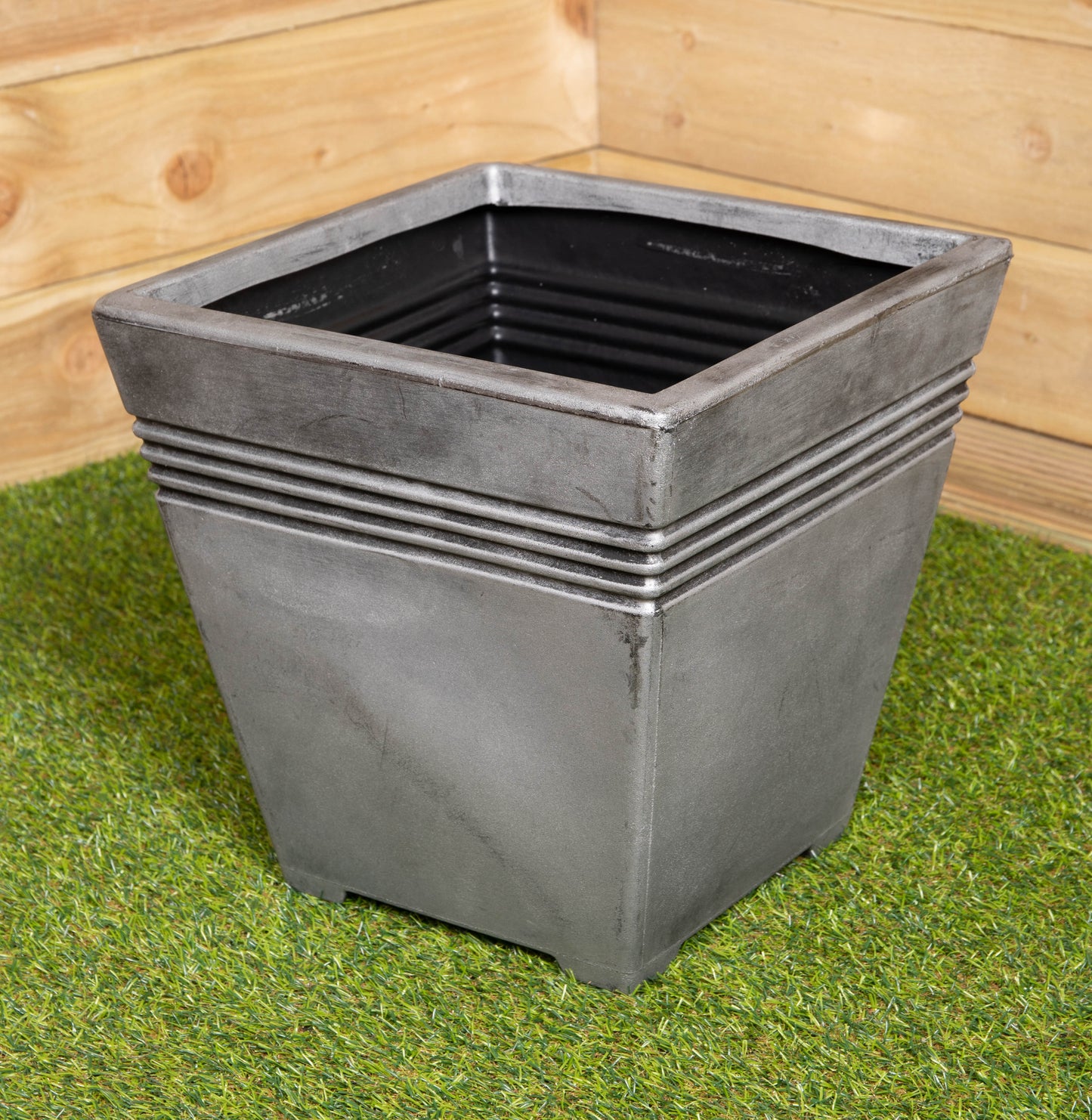 33cm Square Milano Plastic Grey Pewter Effect Garden Patio Plant Pot