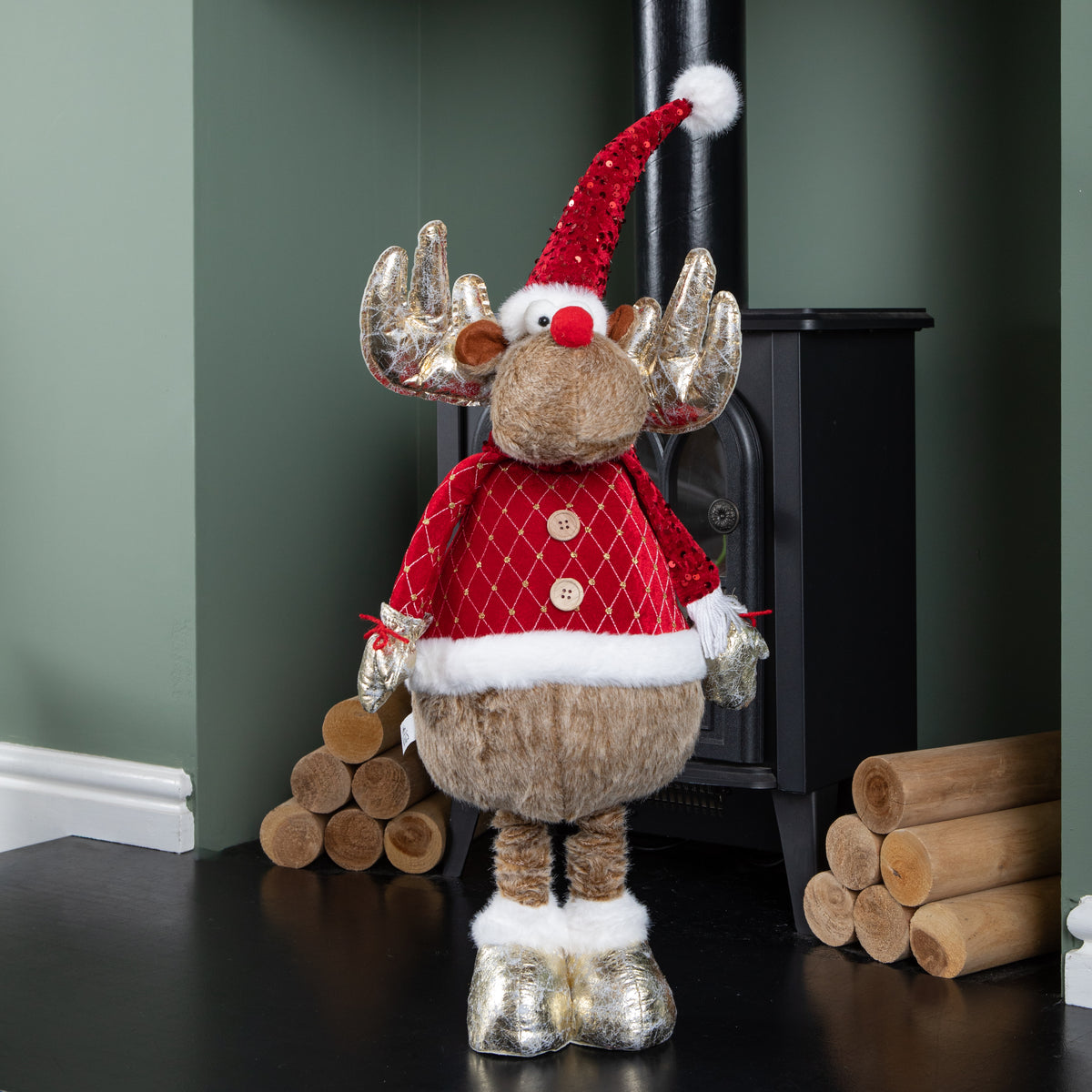 1m Tall Plush Festive Golden Comet Christmas Decoration with Extendable Legs