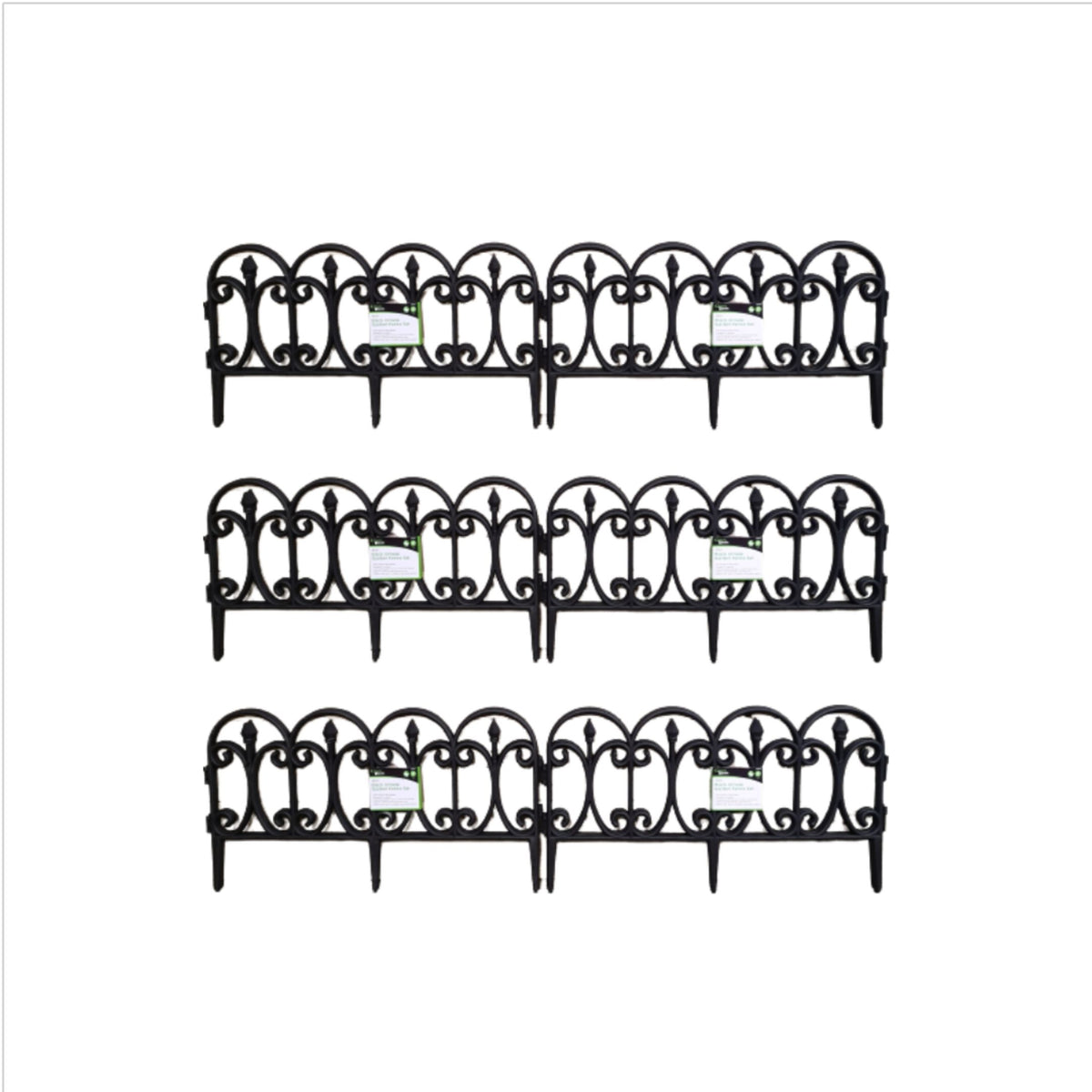 6 x 23cm 4 Piece Black Ornate Garden Border Fence Edging
