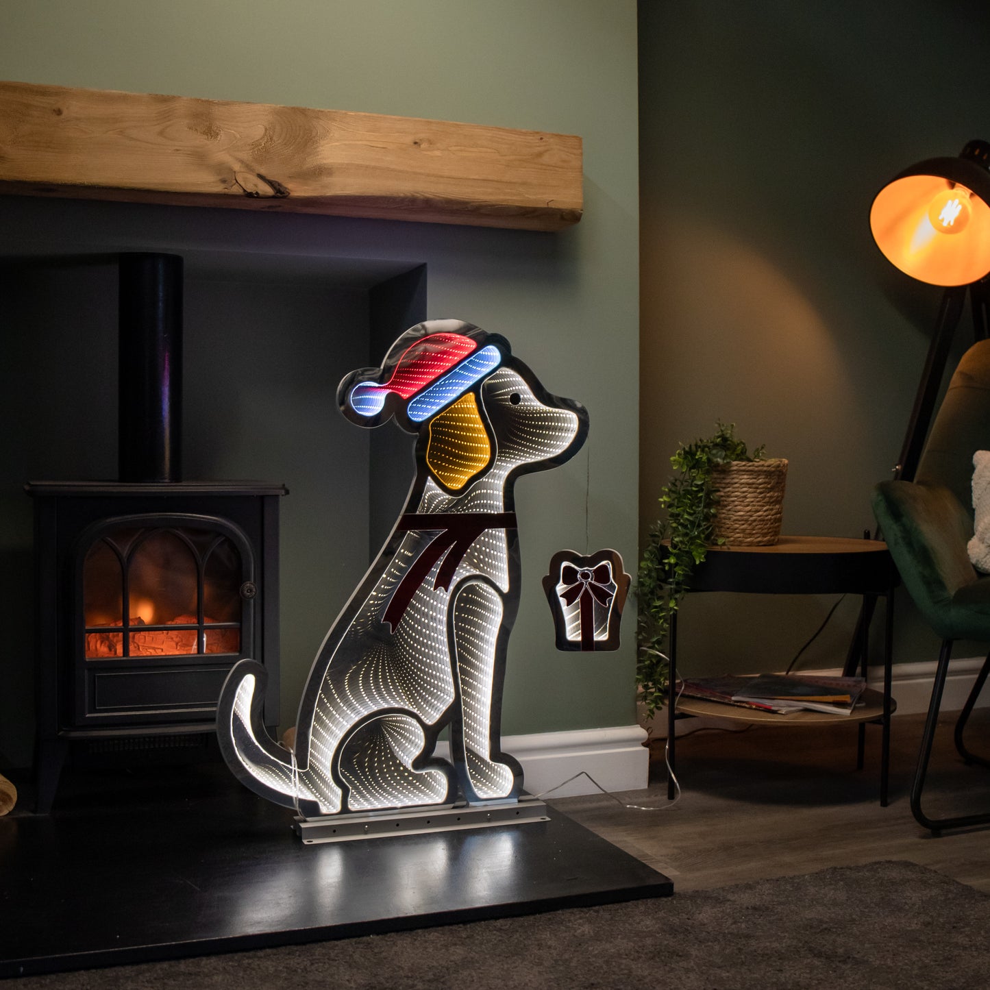 78cm LED Infinity Standing Dog Christmas Decoration with Metal Base in Warm White