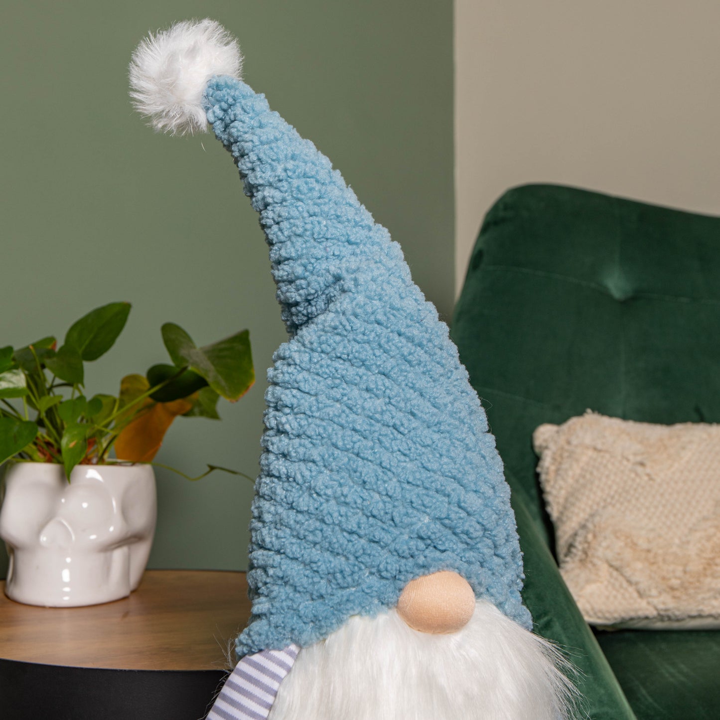 89cm Blue Standing Christmas Gonk Decoration with Extendable Legs and Knitted Hat