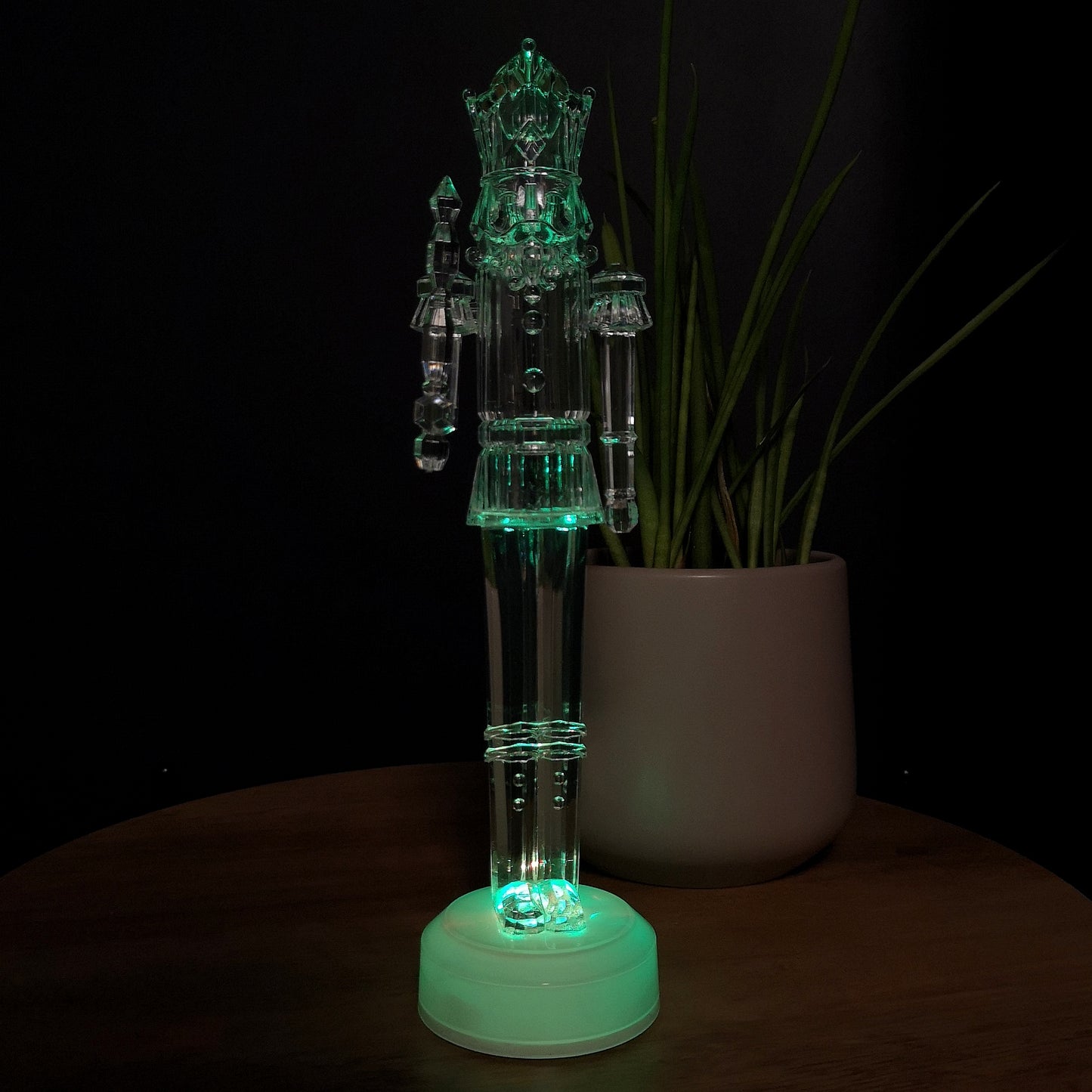 30cm Clear Acrylic Light up Christmas Nutcracker Decoration with Colour Changing LEDs
