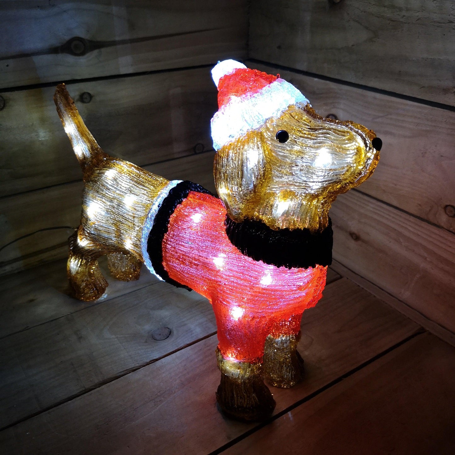 Factory Seconds: 36cm Indoor Outdoor Acrylic Dachshund Christmas Decoration with 48 Ice White LEDs
