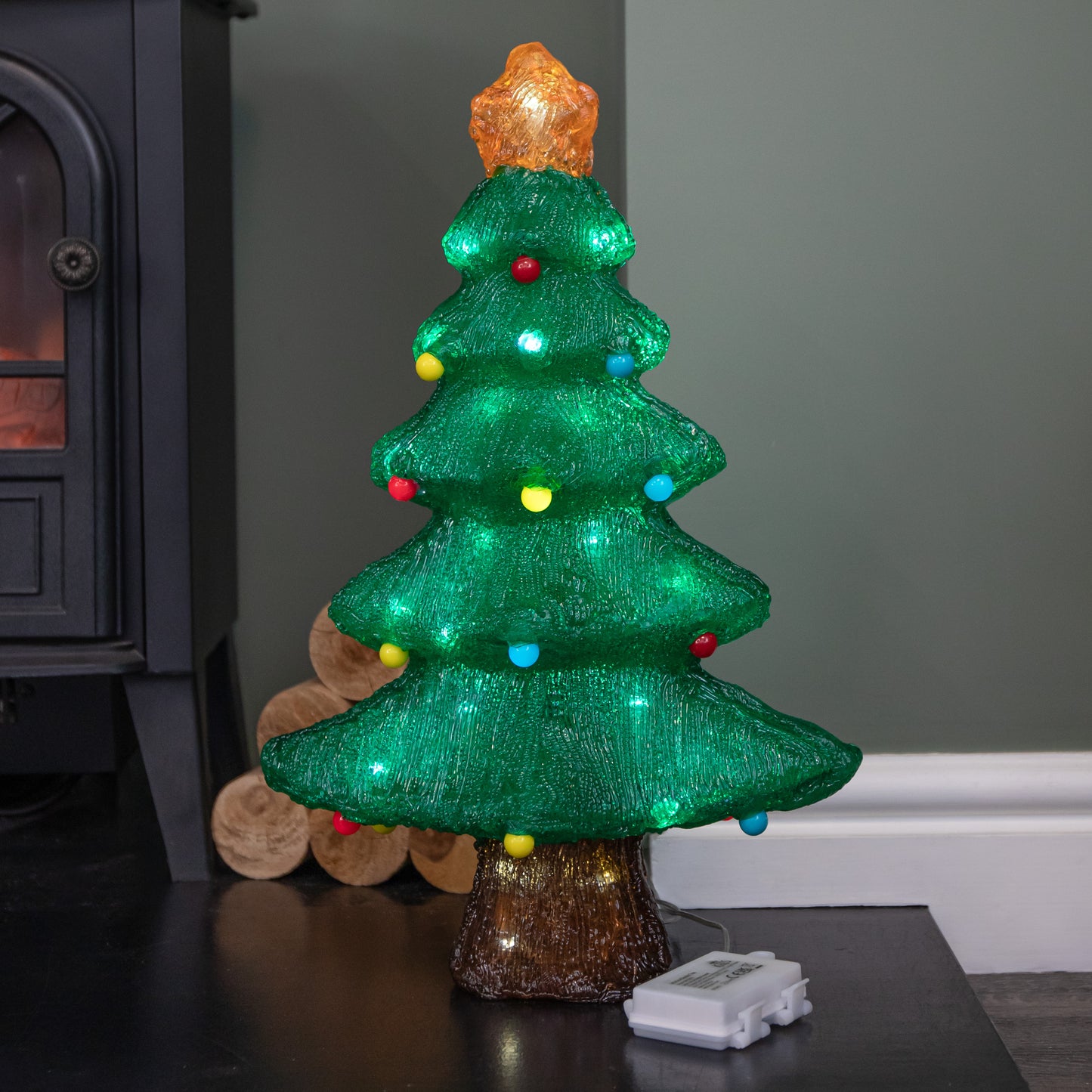 46cm Battery Powered Light up Christmas Bauble Tree with 60 Cool White LEDs