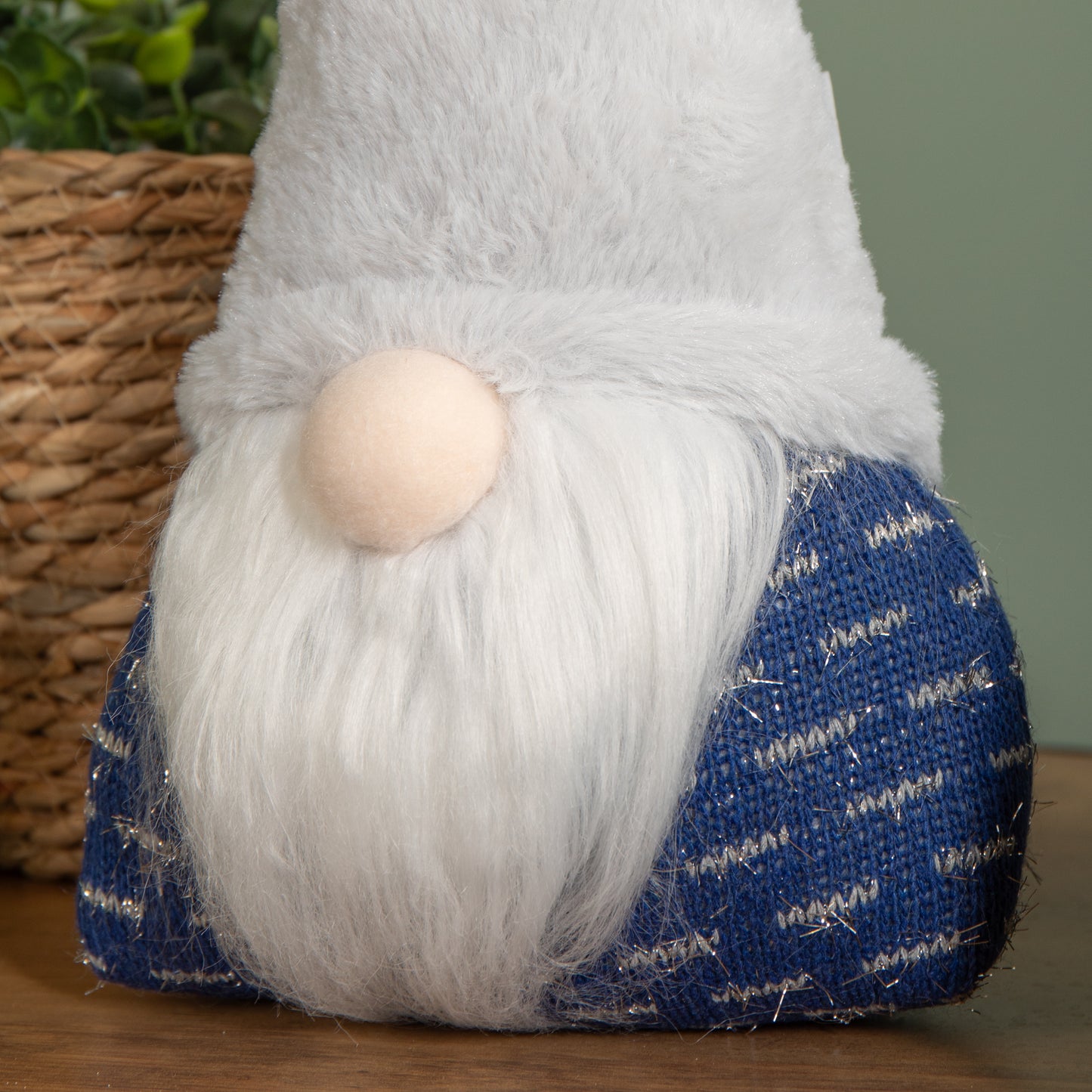 35cm Festive Christmas Sitting Light Up Lit Gonk with Grey Hat and Blue Body