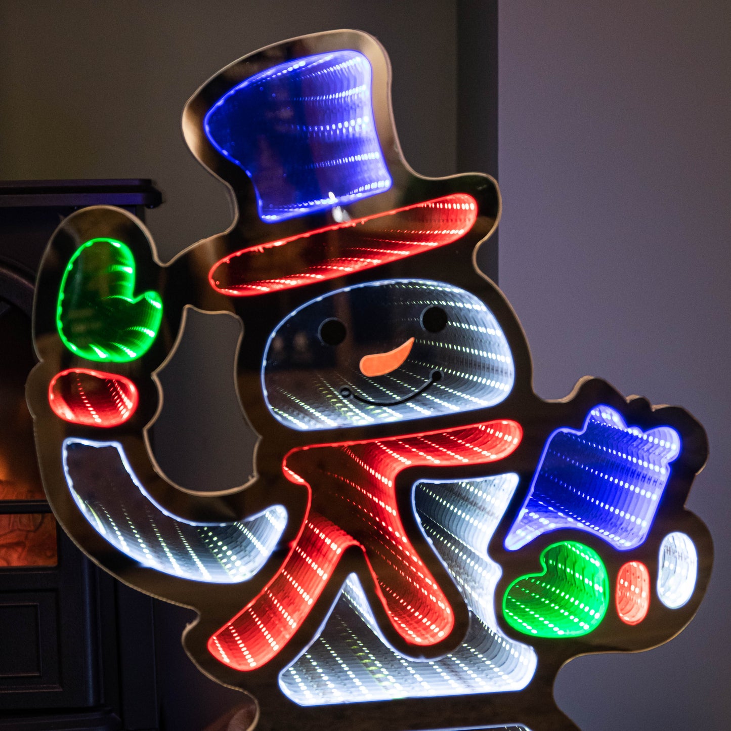 60cm Infinity Light up Standing Snowman Christmas Decoration with Multi-Coloured LEDs on Base
