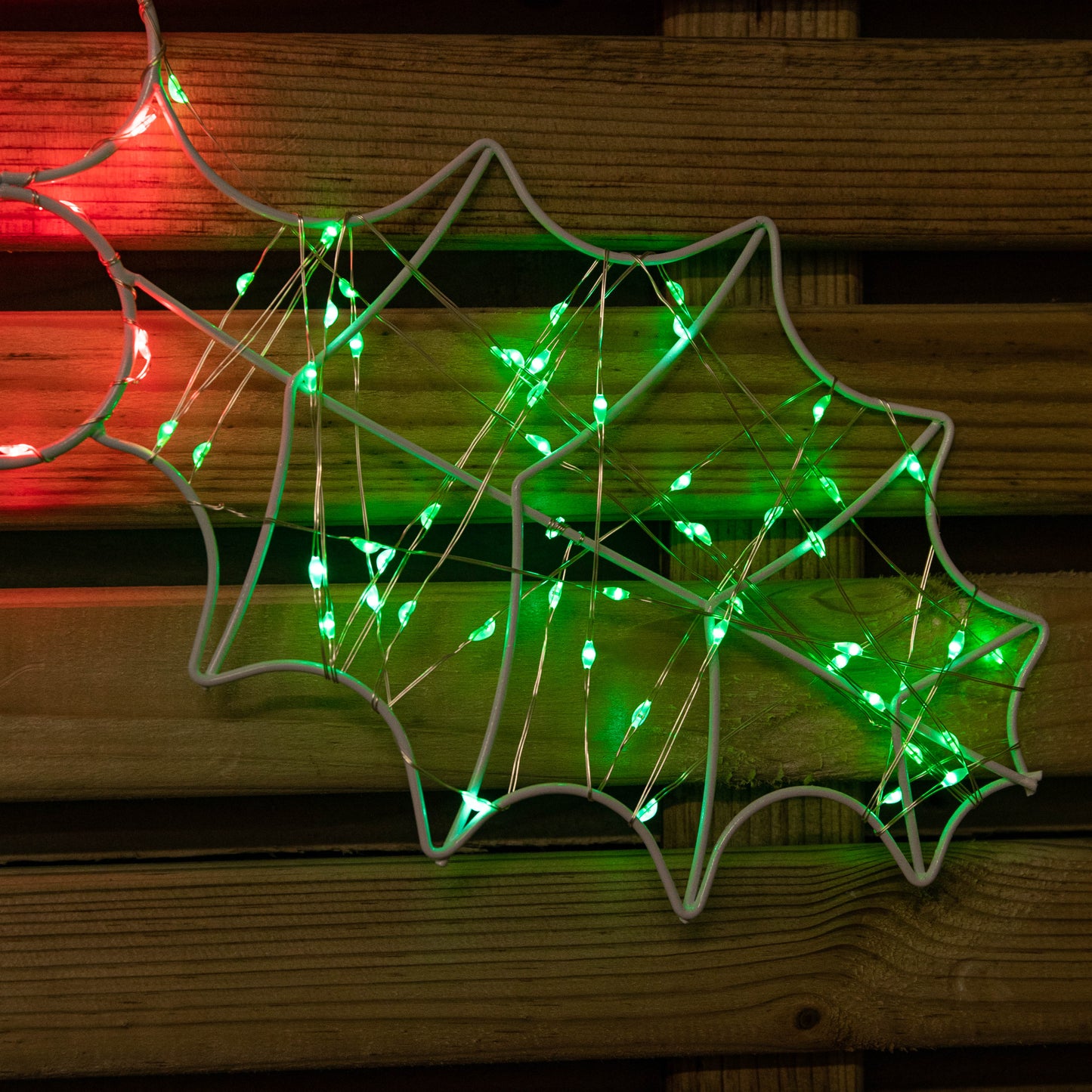 46cm Light up Holly with Berries Christmas Silhouette with Red and Green LEDs