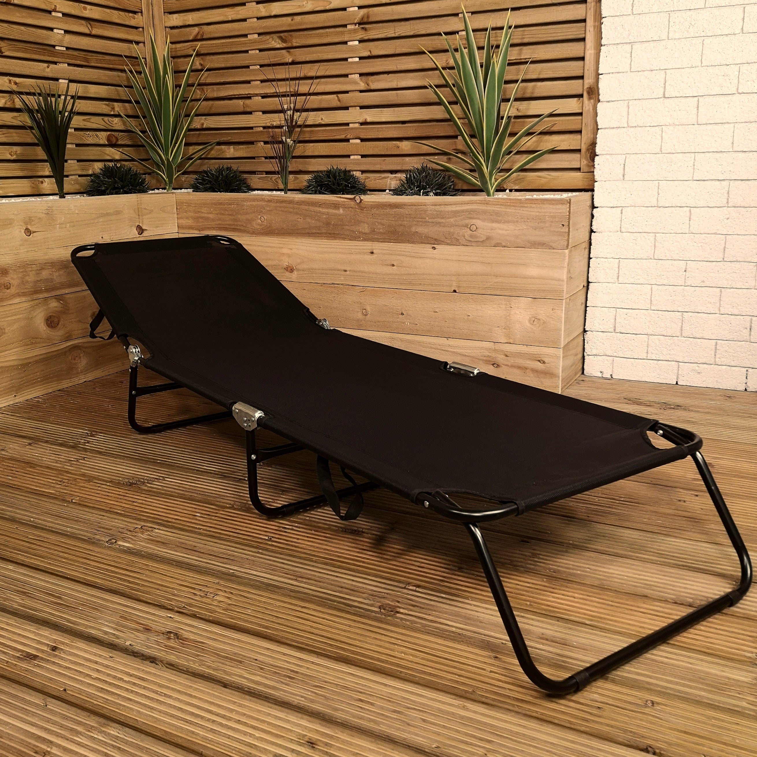 Lightweight Foldable Garden Patio Textoline Sun Lounger Bed in Black