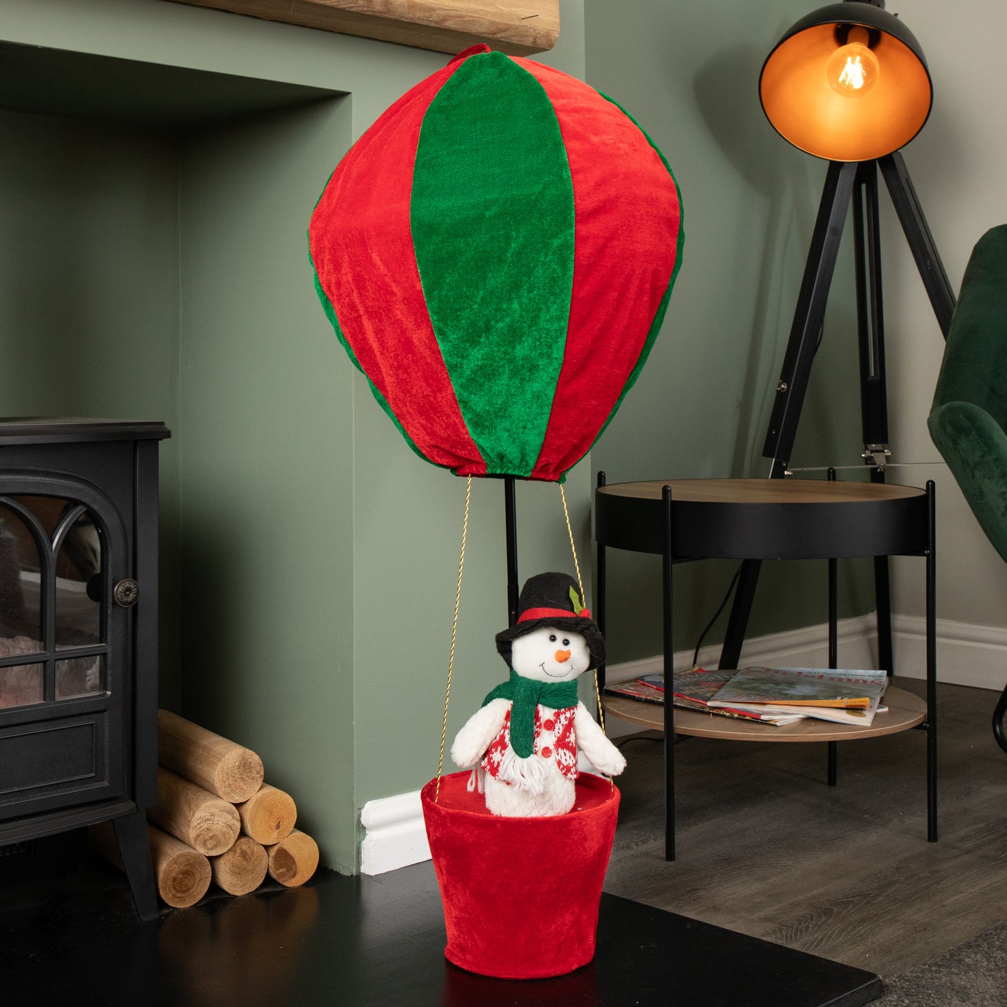 1m Tall Plush Snowman Christmas Hot Air Balloon with Extension Pole Hanging or Table Decoration