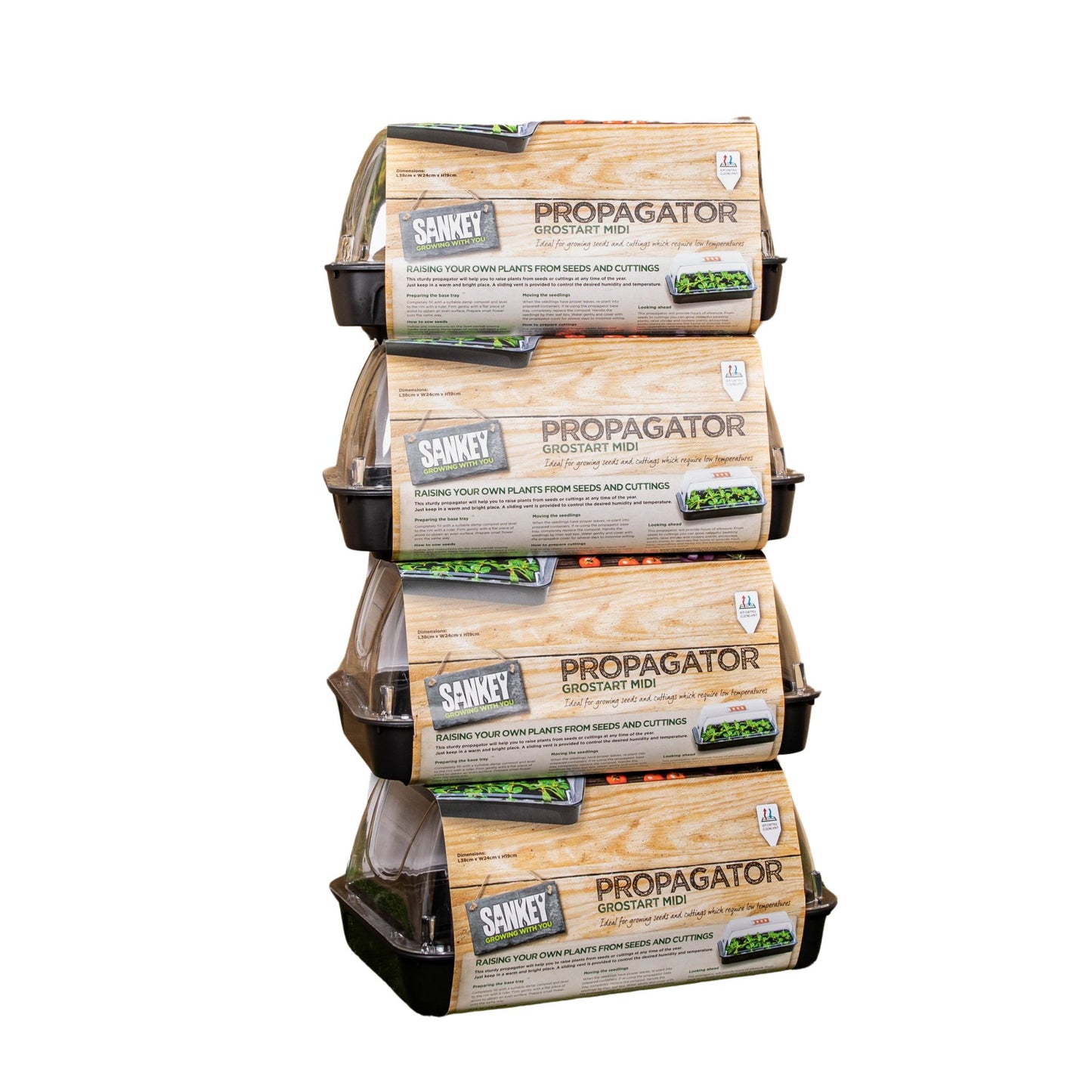 Pack of 4 38cm Unheated Grostart Midi Propagator Seed Starter Tray