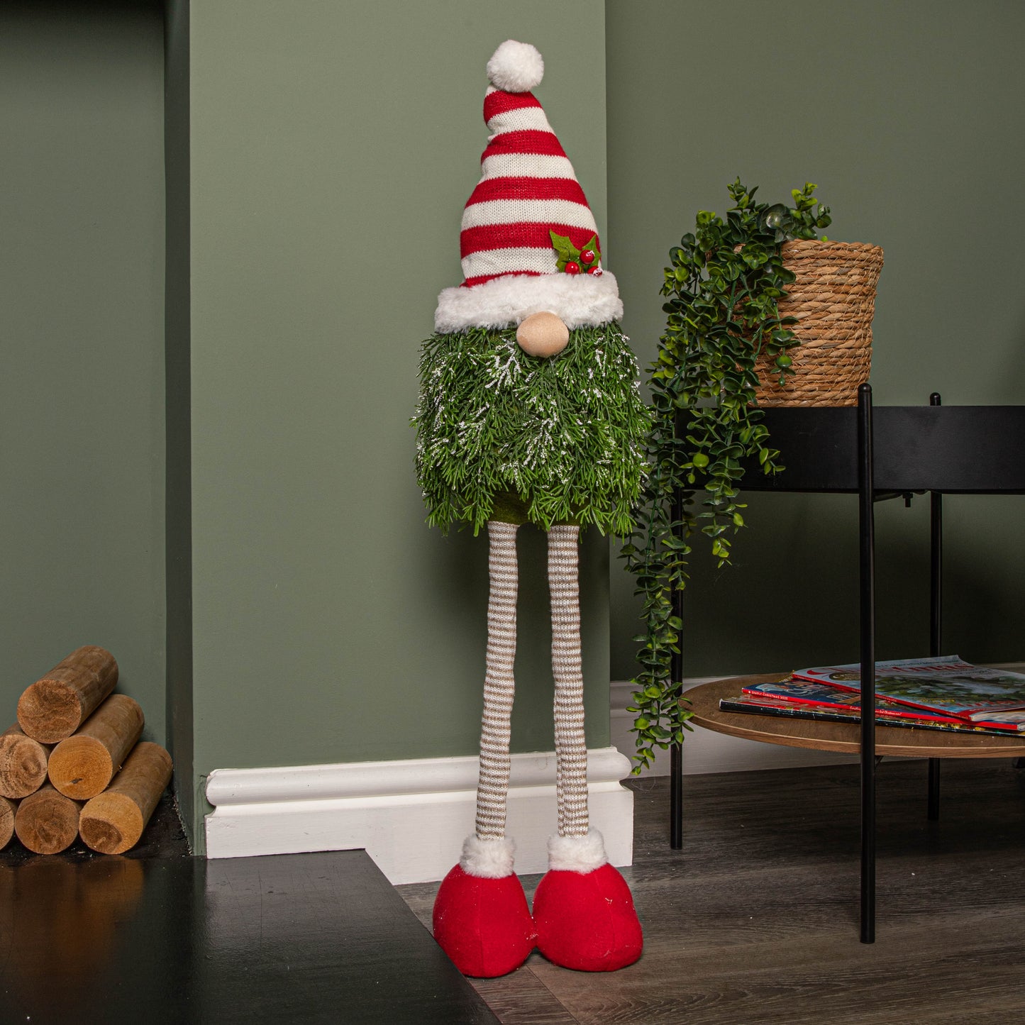 76cm Red and White Christmas Tree Standing Gonk with Striped Hat and Extendable Legs