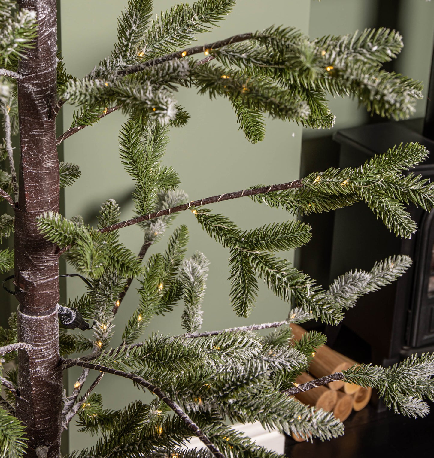 6ft (1.8m) Light up Noel Snow Christmas Tree with 312 Warm White LEDs & Brown Stand