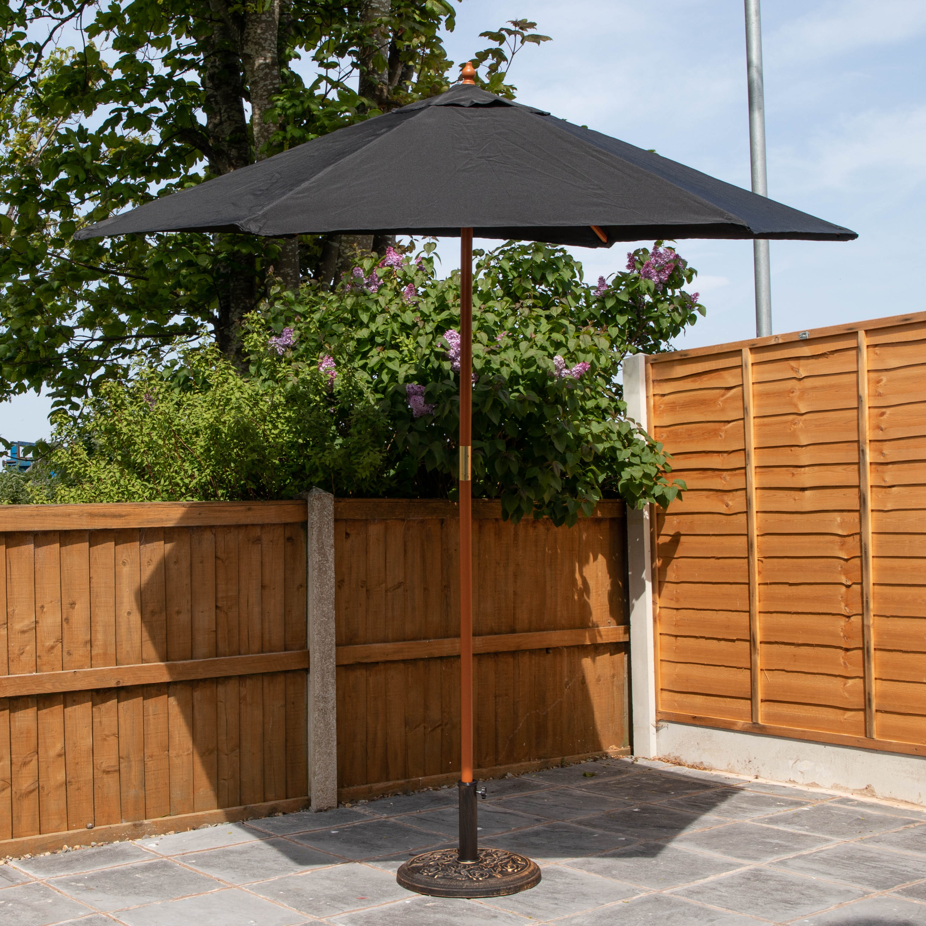 2.4m Wooden Garden Patio Sun Shade Parasol Shaft & Pulley in Black