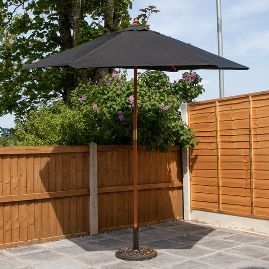 2.4m Wooden Garden Patio Sun Shade Parasol Shaft & Pulley in Black 3063