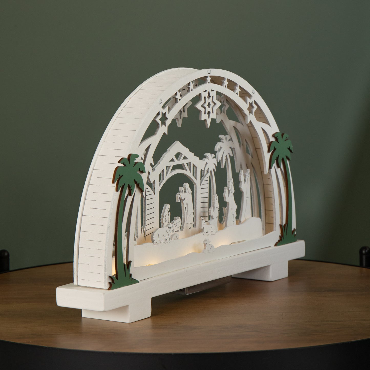 20cm Battery Operated Warm White LED Wooden Arch Nativity Scene Christmas Decoration