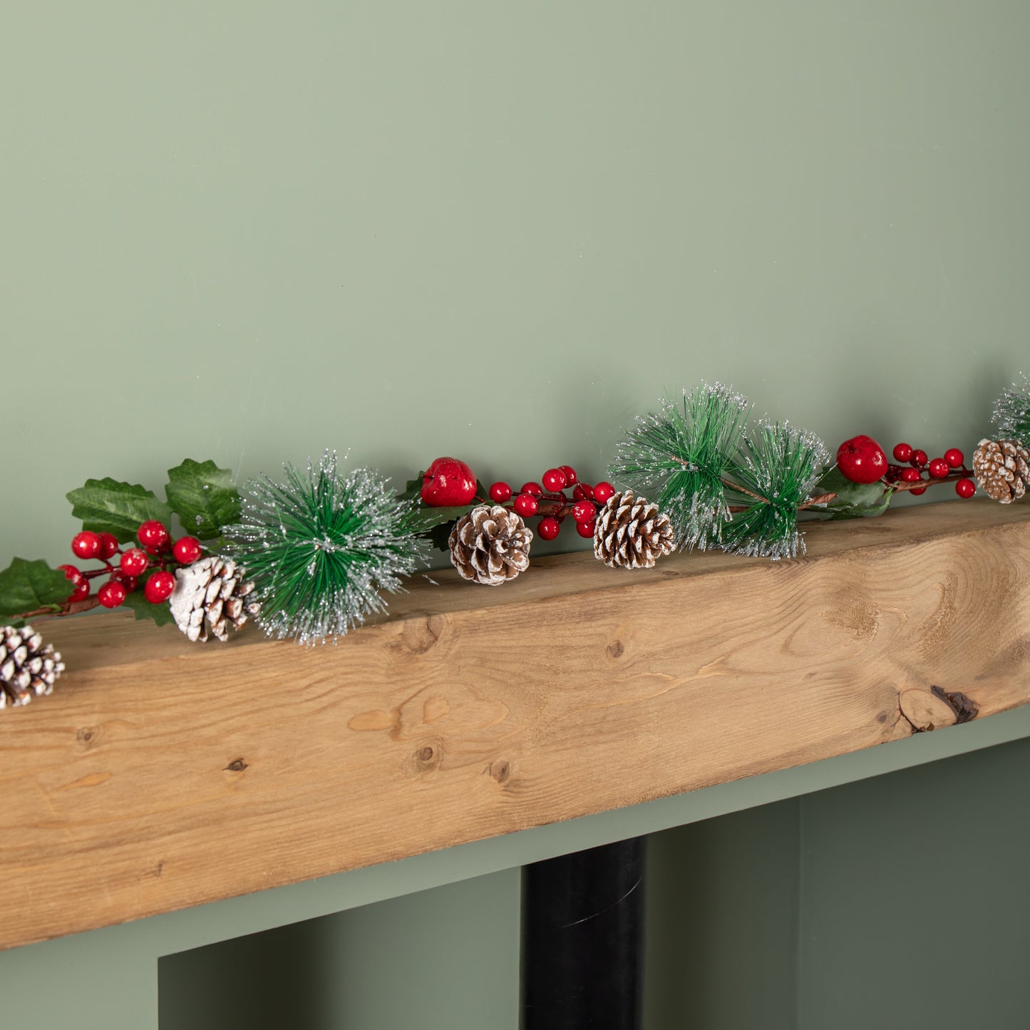 1.5m Christmas Berry Garland with Pinecones and Silver Glitter Tips