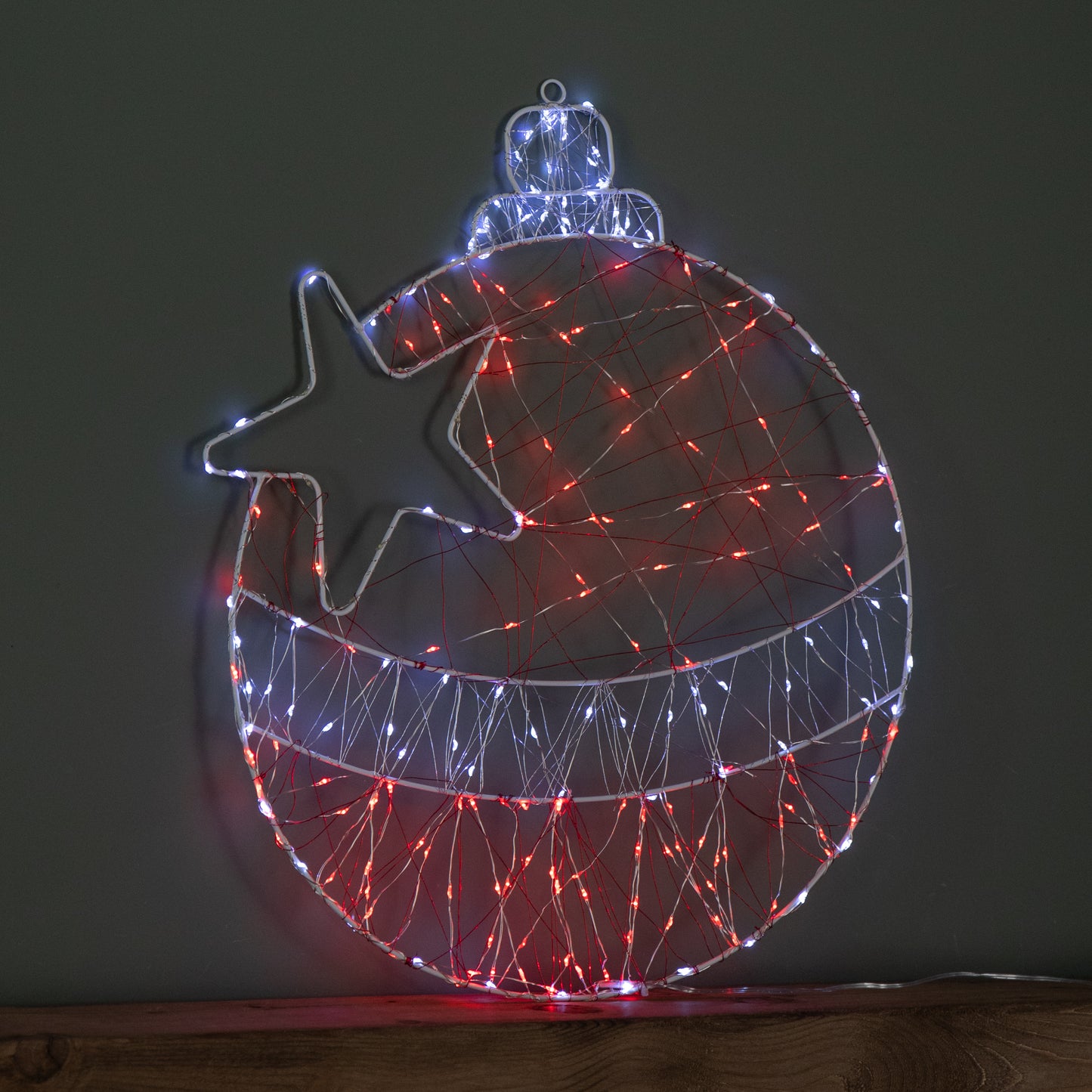 52cm x 42cm Light up Christmas Ball Dewdrop Silhouette with Twinkling Red and White LEDs