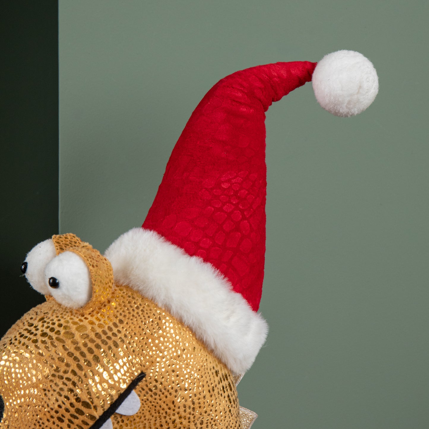 70cm Tall Gold Plush Santa-Saurus Dino Standing Christmas Decoration with Santa Hat