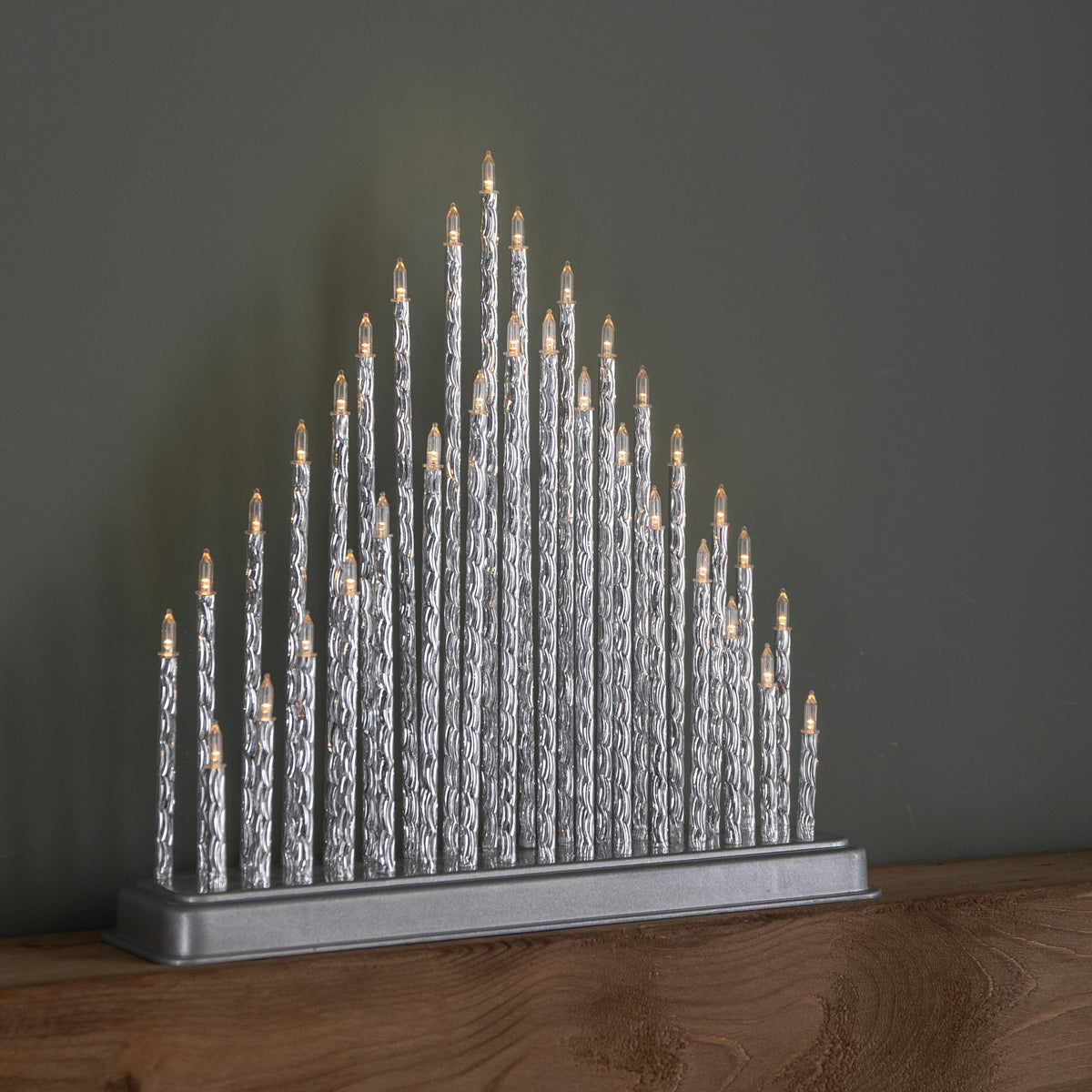 33cm Battery Operated Silver Light up Christmas Candle Bridge with 33 Warm White LEDs