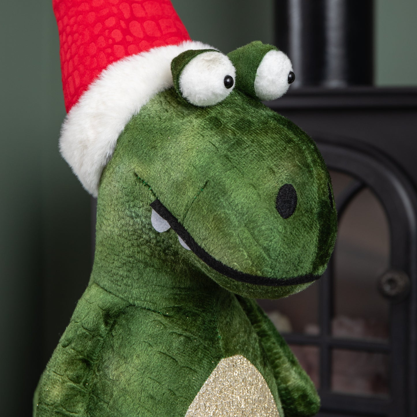 70cm Tall Green Plush Santa-Saurus Dino Standing Christmas Decoration with Santa Hat