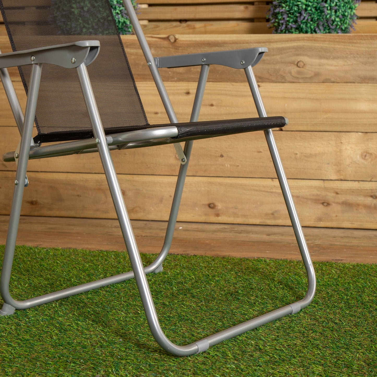 1 x Foldable Garden Chair Fixed position garden chair with grey frame and black fabric