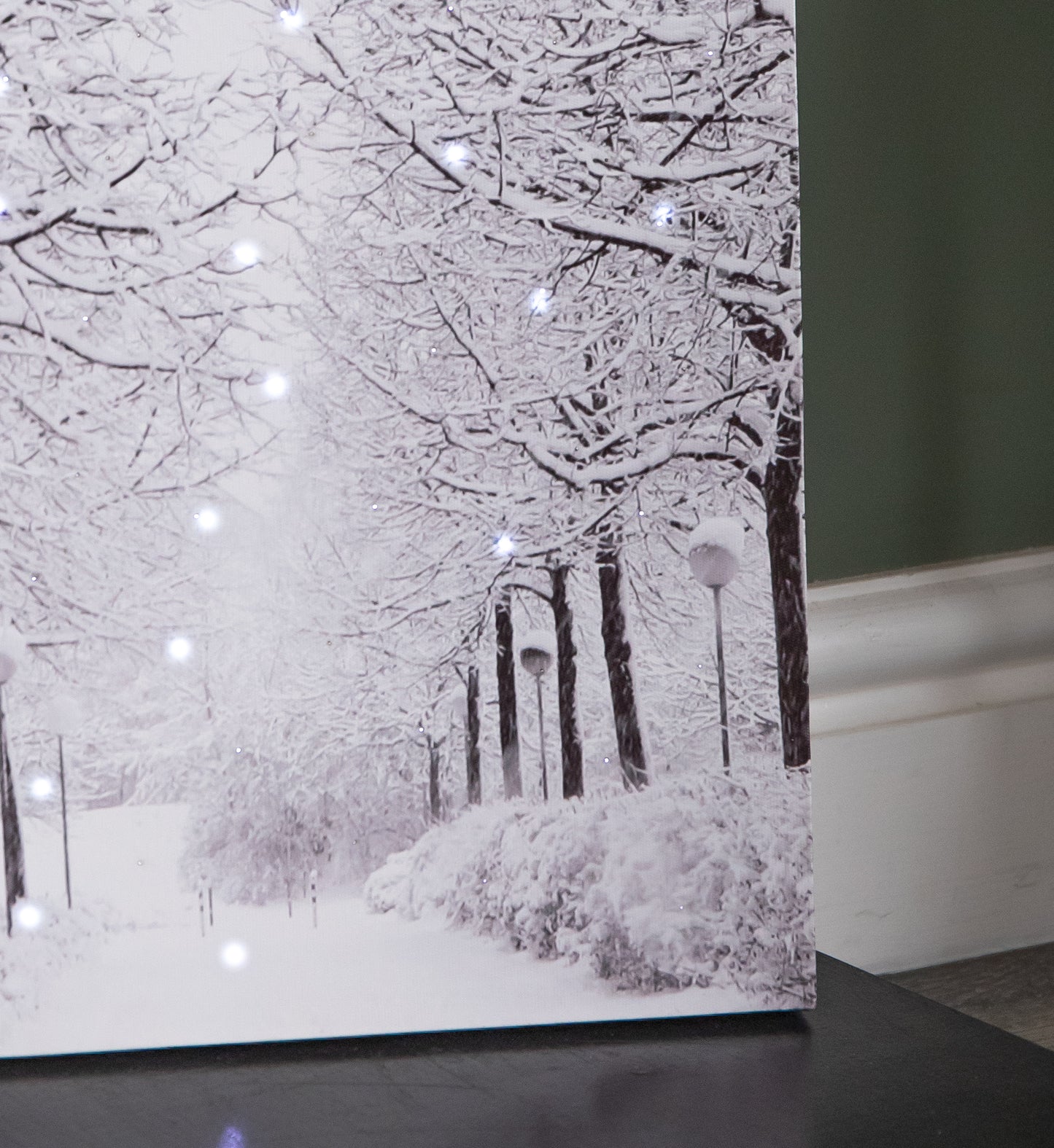 40 x 30cm Battery Operated Light up Fibre Optic Winter Avenue Christmas Wall Canvas