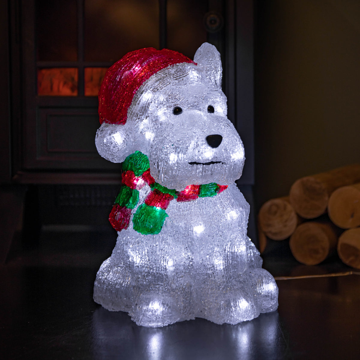 31cm Light up Acrylic Christmas Westie Dog Decoration with 40 White LEDs
