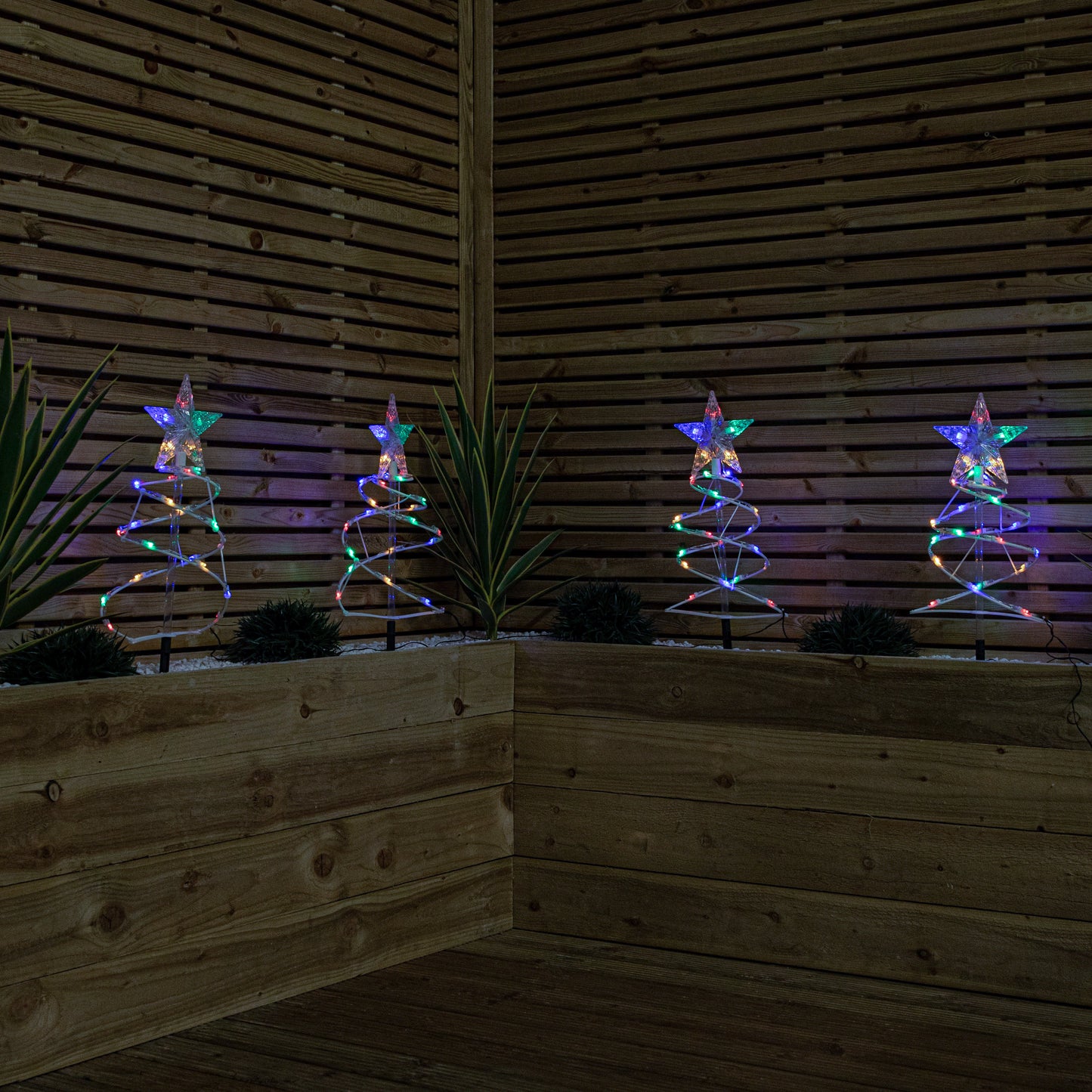 45cm Set of 4 Light up White Spiral Christmas Tree Garden Path Lights with 100 Multi-Coloured LEDs