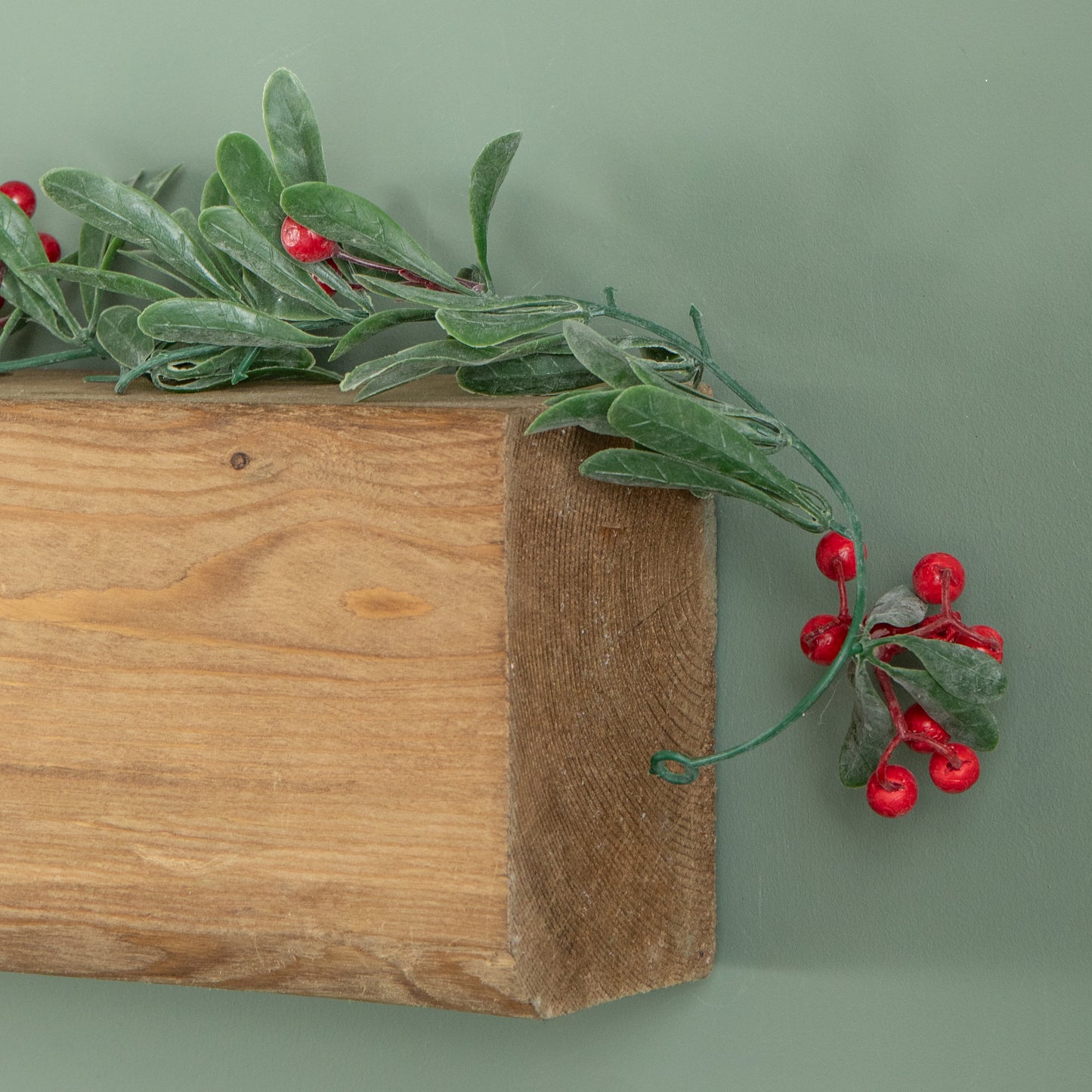 1.90m Festive Garland with Green Seasonal Leaves and Red Berries