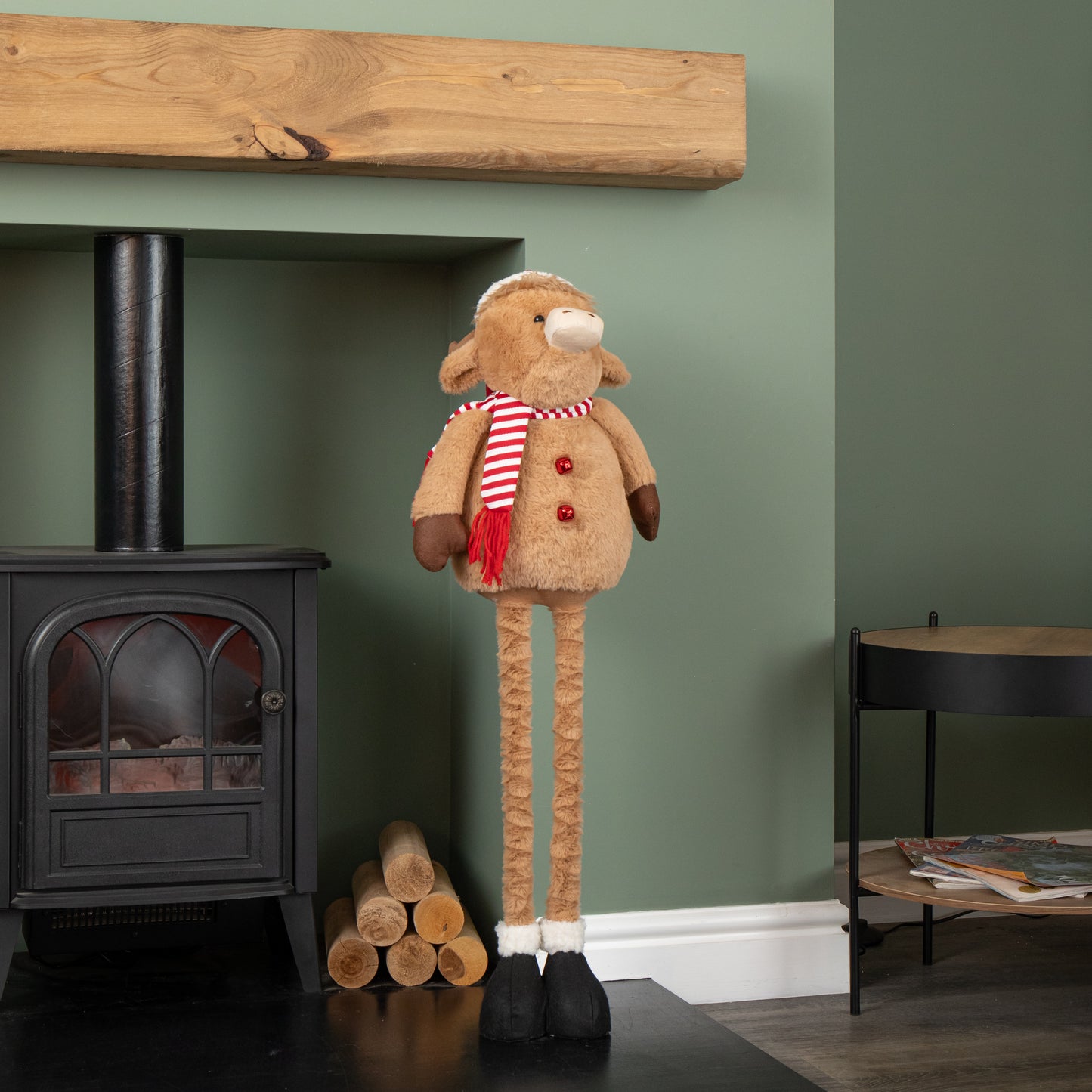84cm Tall Plush Standing Christmas Highland Boy Cow with Extendable Legs