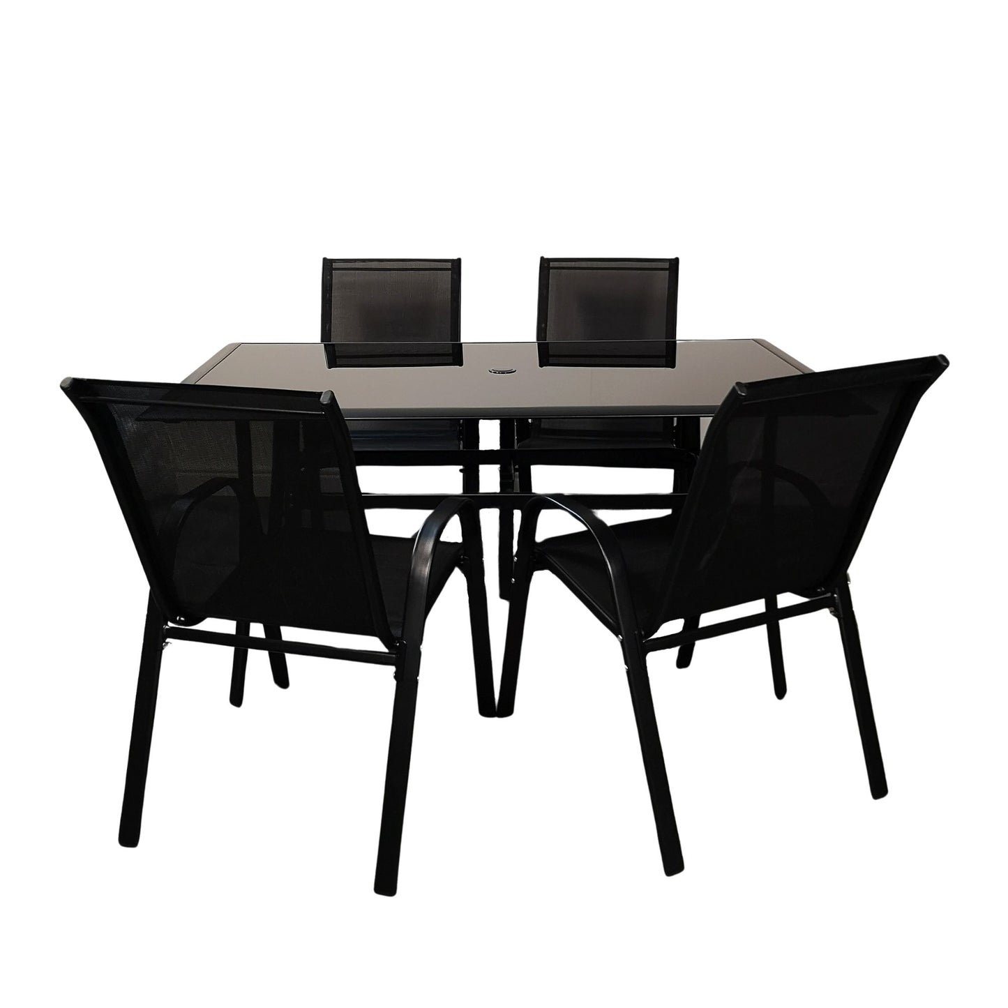 Outdoor 4 Person Rectangular Glass Top Garden Dining Table Chairs Set