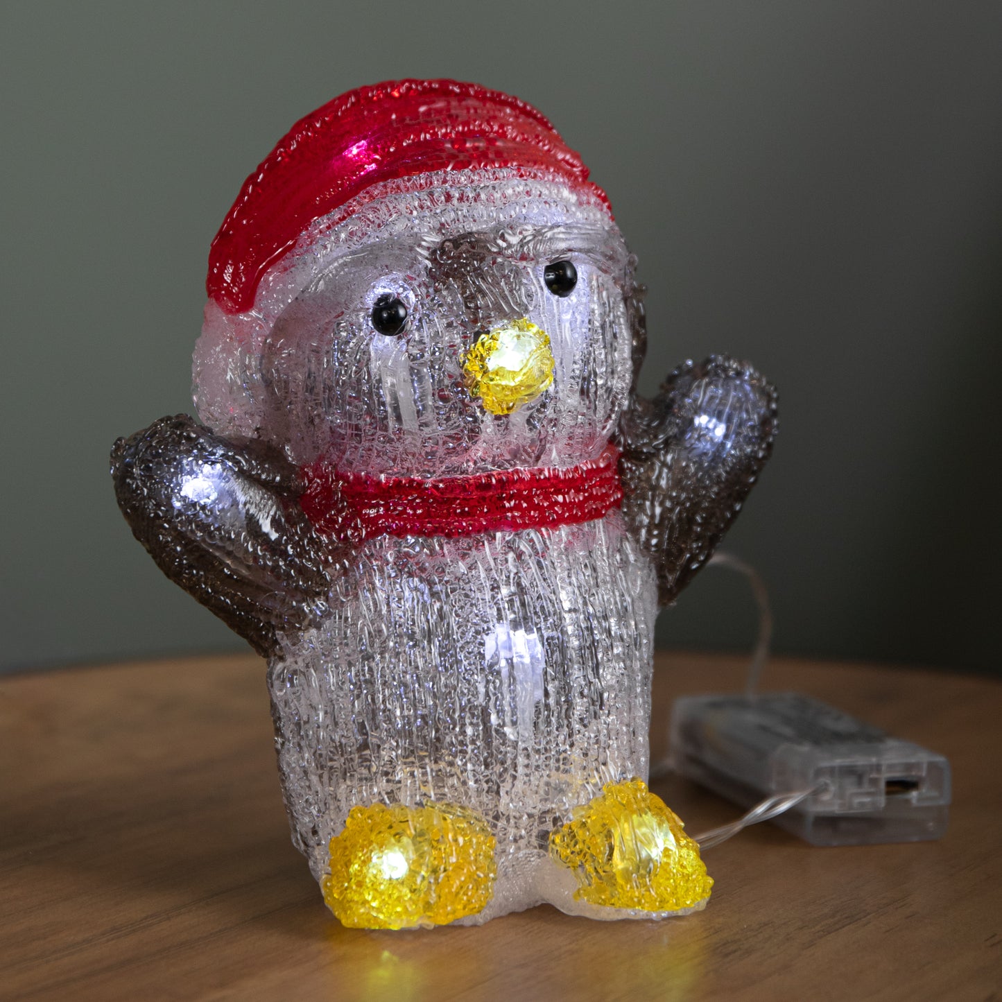 16cm Battery Operated Light up Christmas Ice Penguin with 12 Cool White LEDs