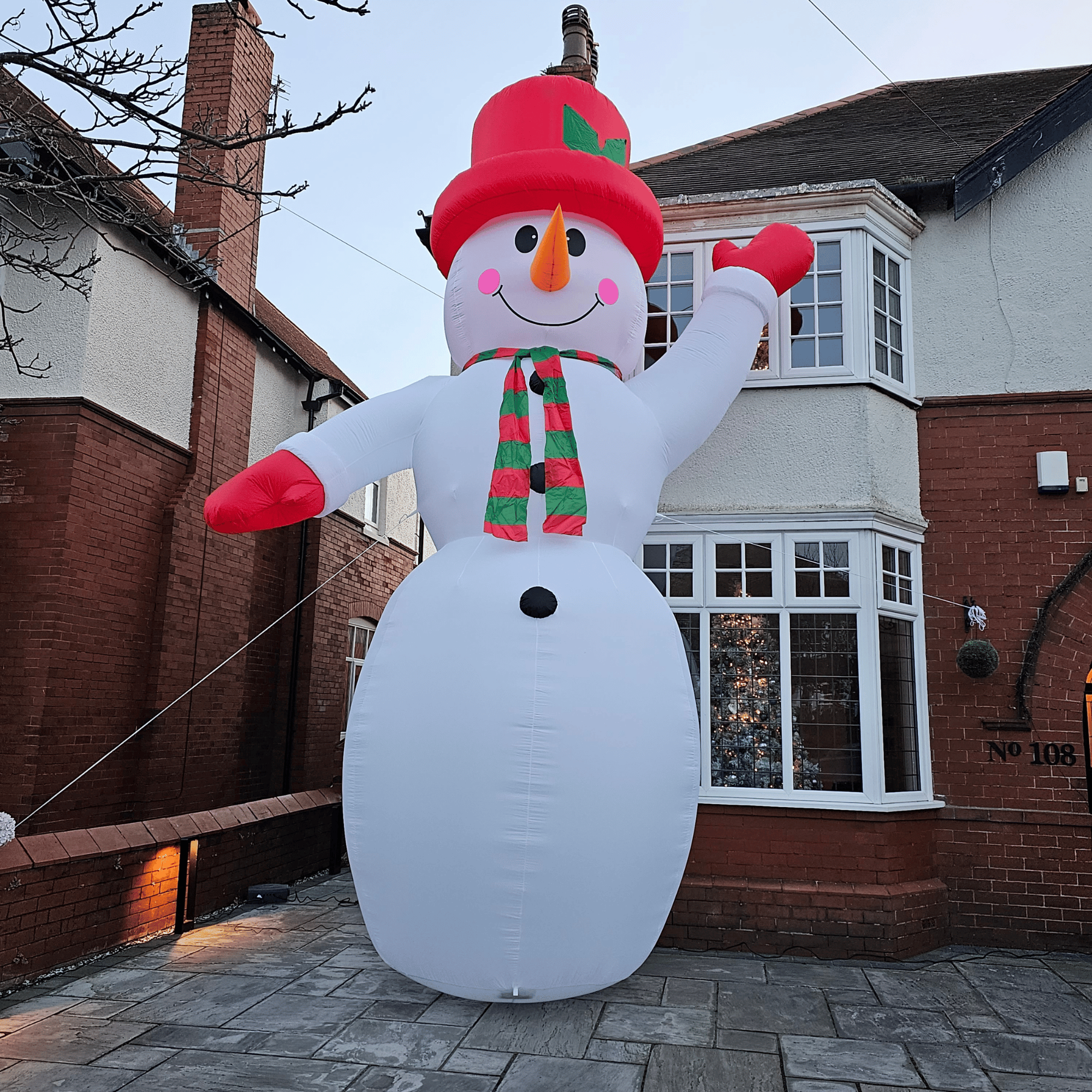 GIANT: 20ft (6m) Outdoor Inflatable Light up Christmas Snowman with Raised Arm with 28 LEDs