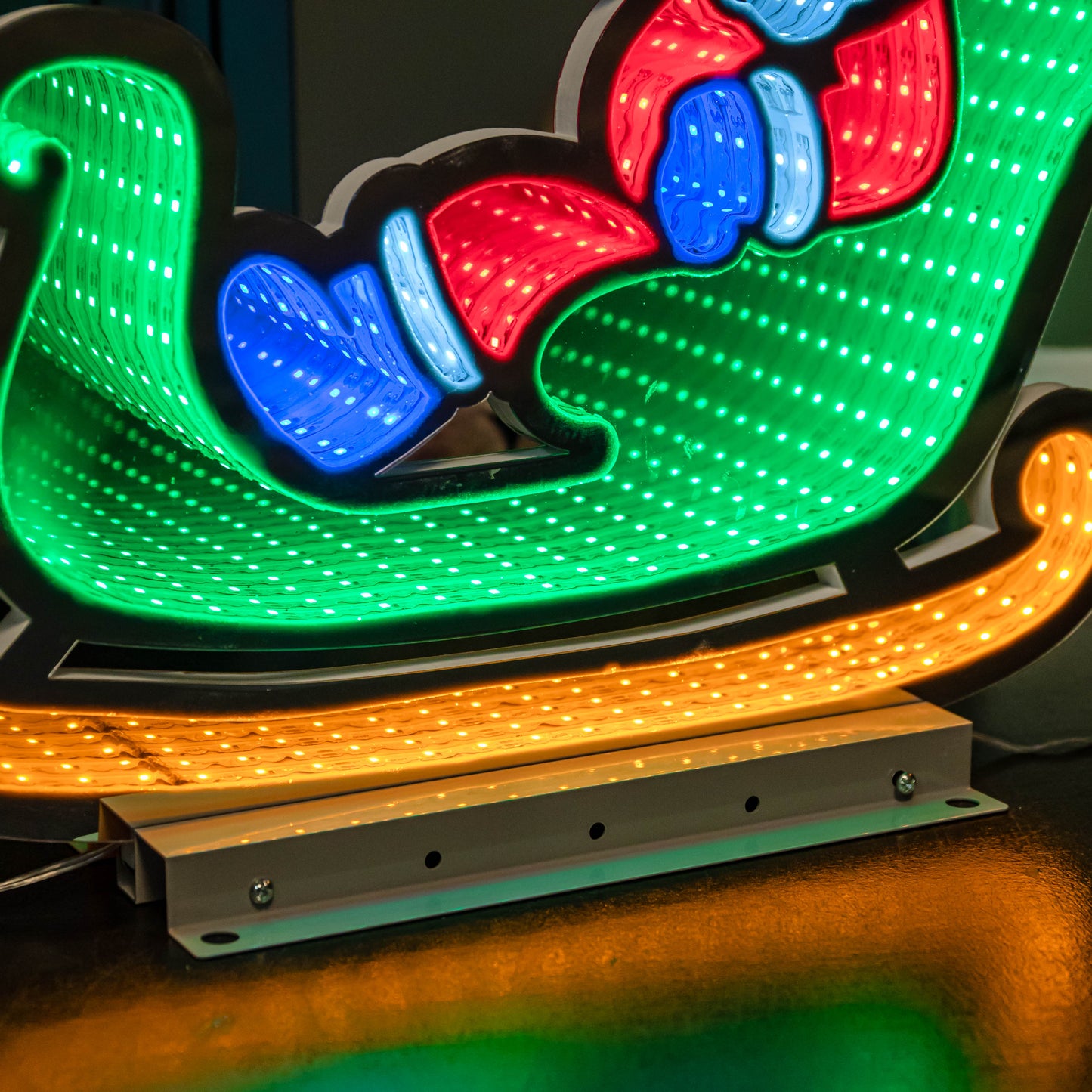 75cm Infinity Santa in Sleigh with Reindeer on Metal Base and Multi-Coloured LEDs