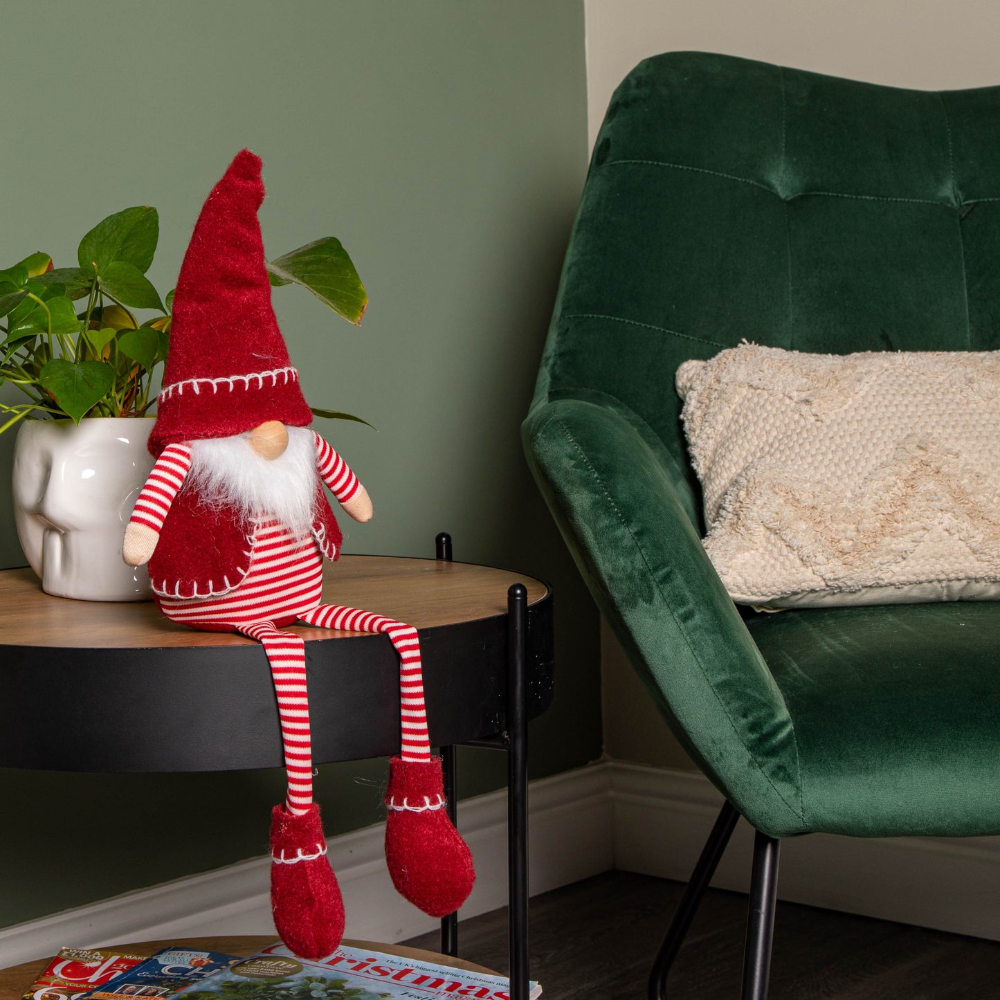 50cm Red and White Stripe Sitting Christmas Gonk Decoration with Dangly Legs