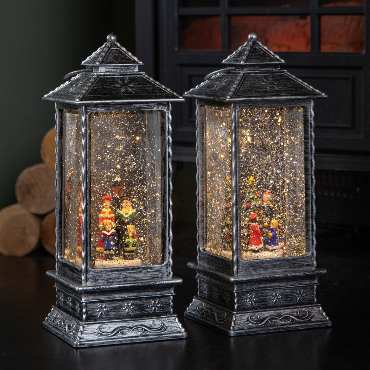 27cm Glitter Water Spinner Lantern - Pick Choir or Tree. Warm White LED