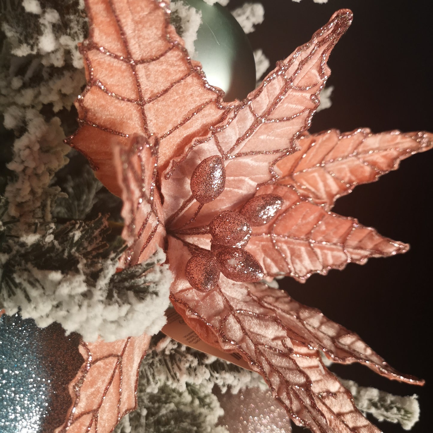 68cm Frosted Light Coral Pink Poinsettia Stem Christmas Decoration