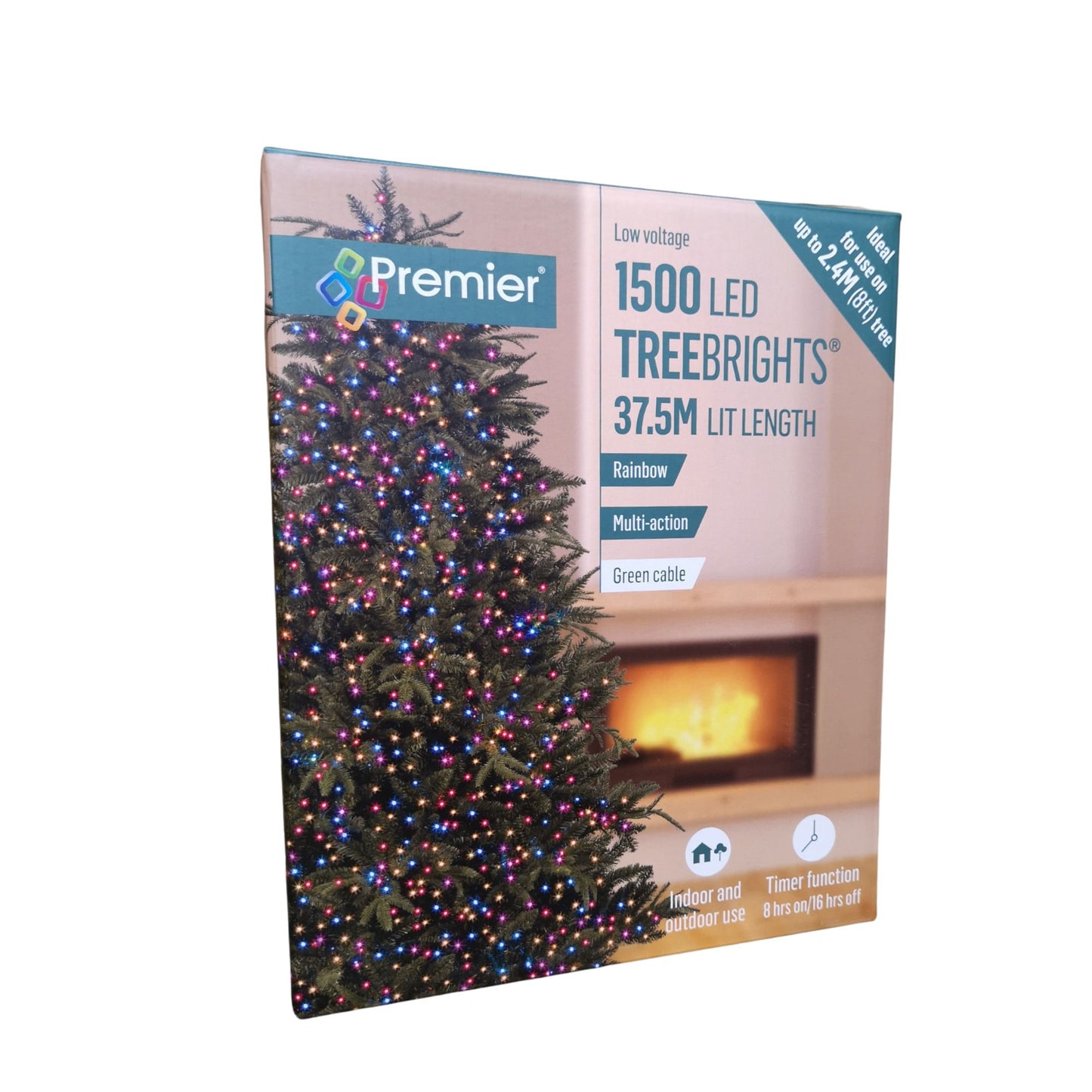 1500 LED 37.5m Premier TreeBrights Indoor Outdoor Christmas Multi Function Mains Operated String Lights with Timer in in Rainbow