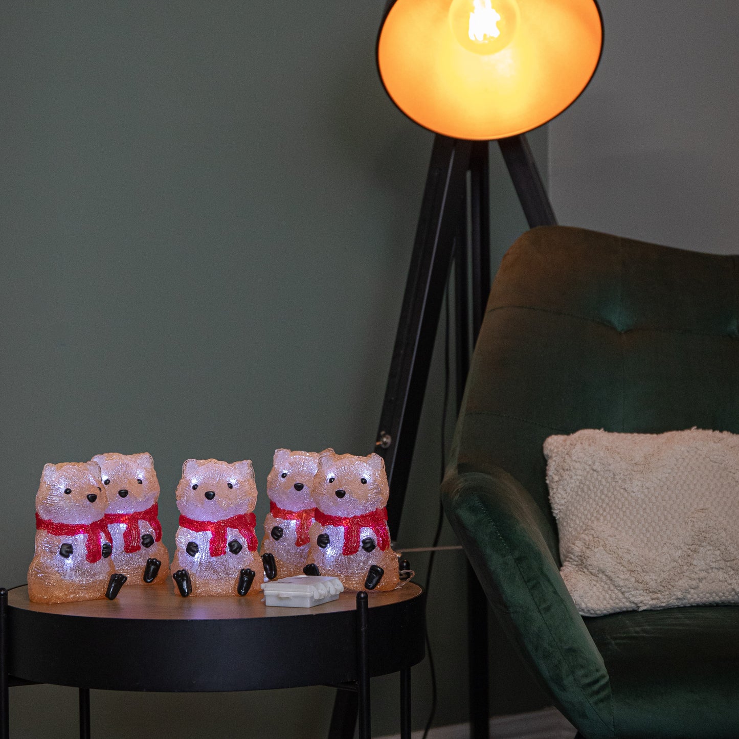 14cm Set of 5 Battery Operated Light up Christmas Fox Ornaments with 40 Cool White LEDs