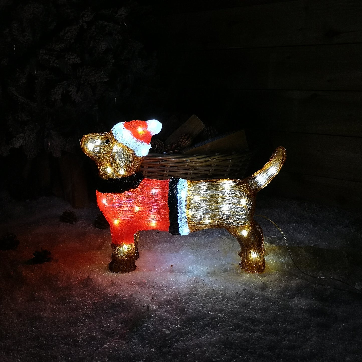 Factory Seconds: 36cm Indoor Outdoor Acrylic Dachshund Christmas Decoration with 48 Ice White LEDs