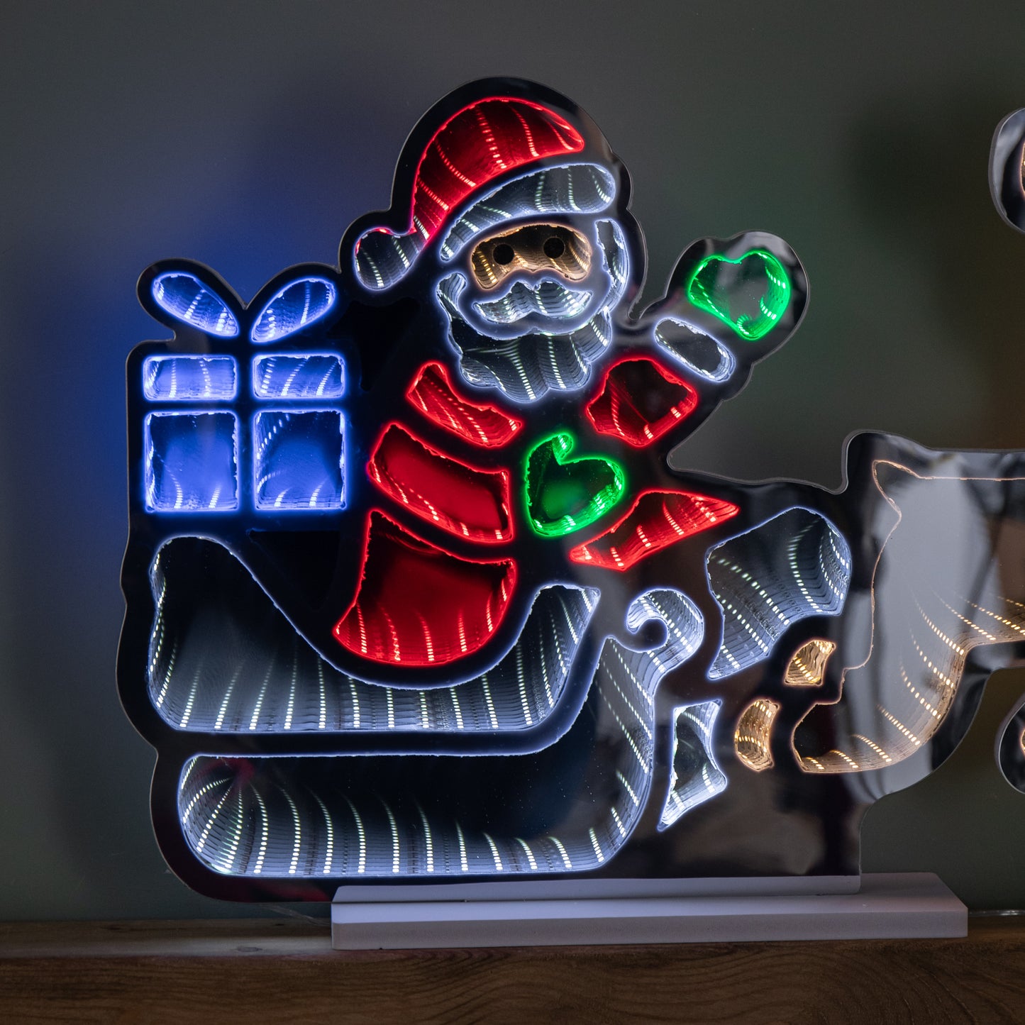 60cm Light up Santa in Sleigh with Present Christmas Infinity Mirror with Multi-Coloured LEDs