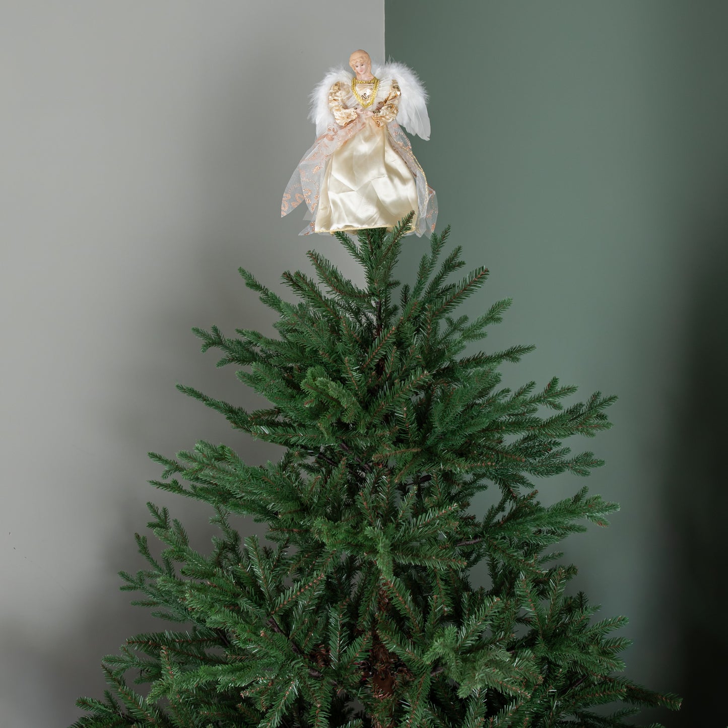 30cm Angel Christmas Tree Topper with Feather Wings in Gold