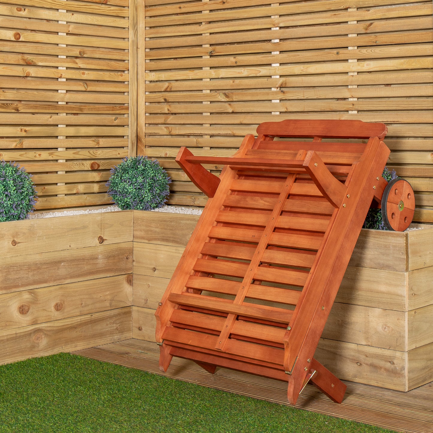1.9m x 0.6m Outdoor Wooden Adjustable Foldable Sunlounger with Wheels