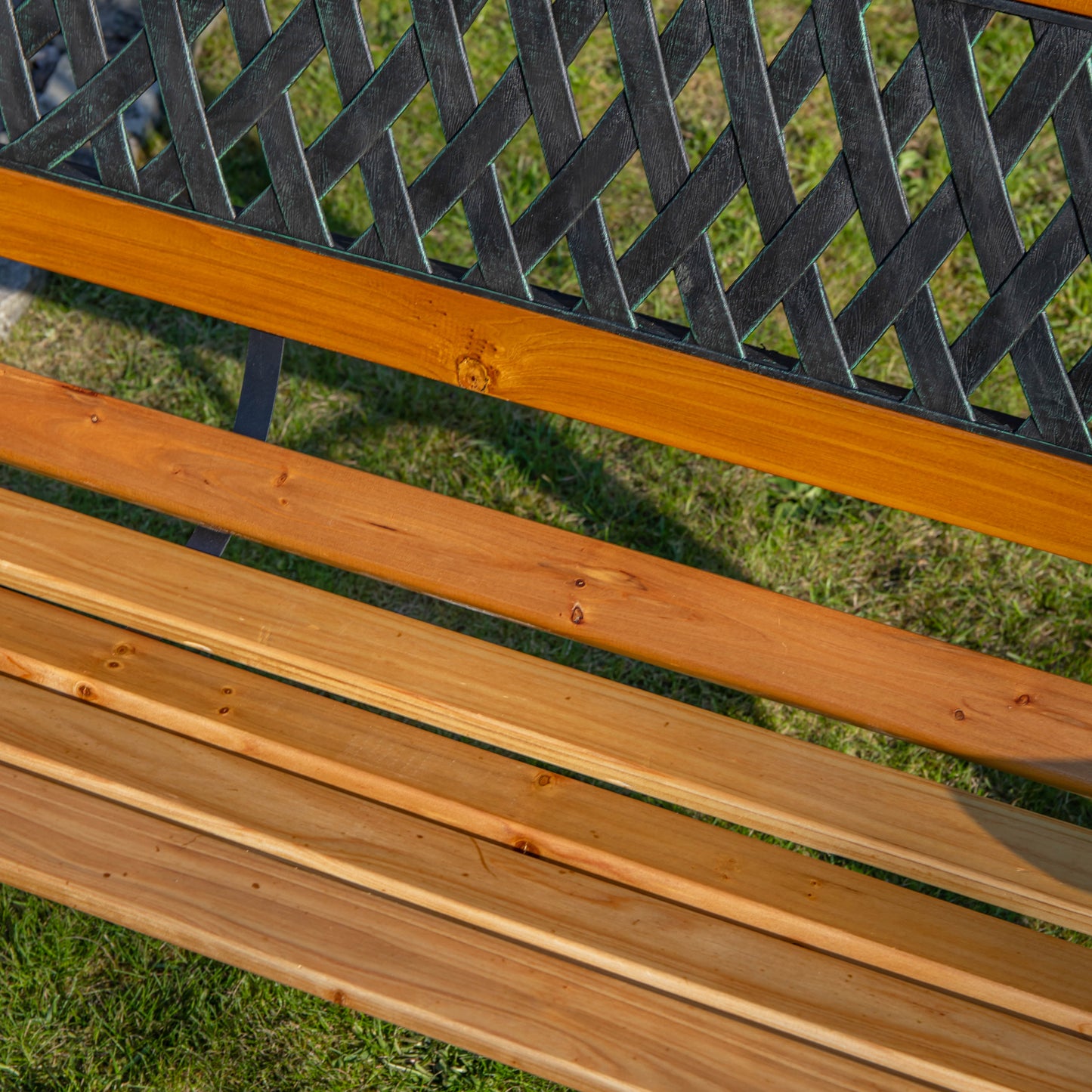 2 Seater Outdoor Wooden Cast Iron with Lattice Design Garden Patio Bench