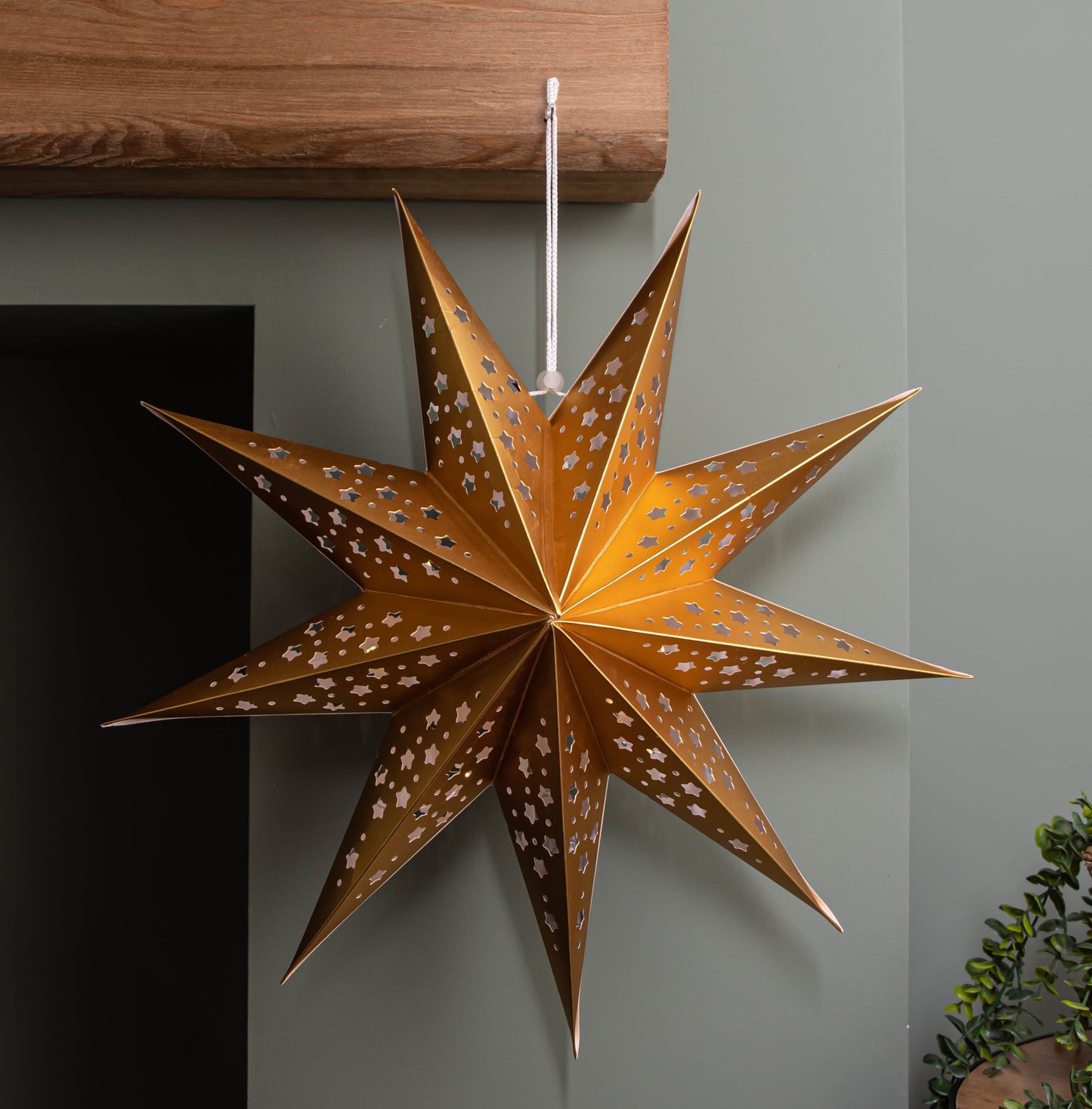 50cm Battery Powered Light up Gold Origami Hanging Christmas Star with LEDs